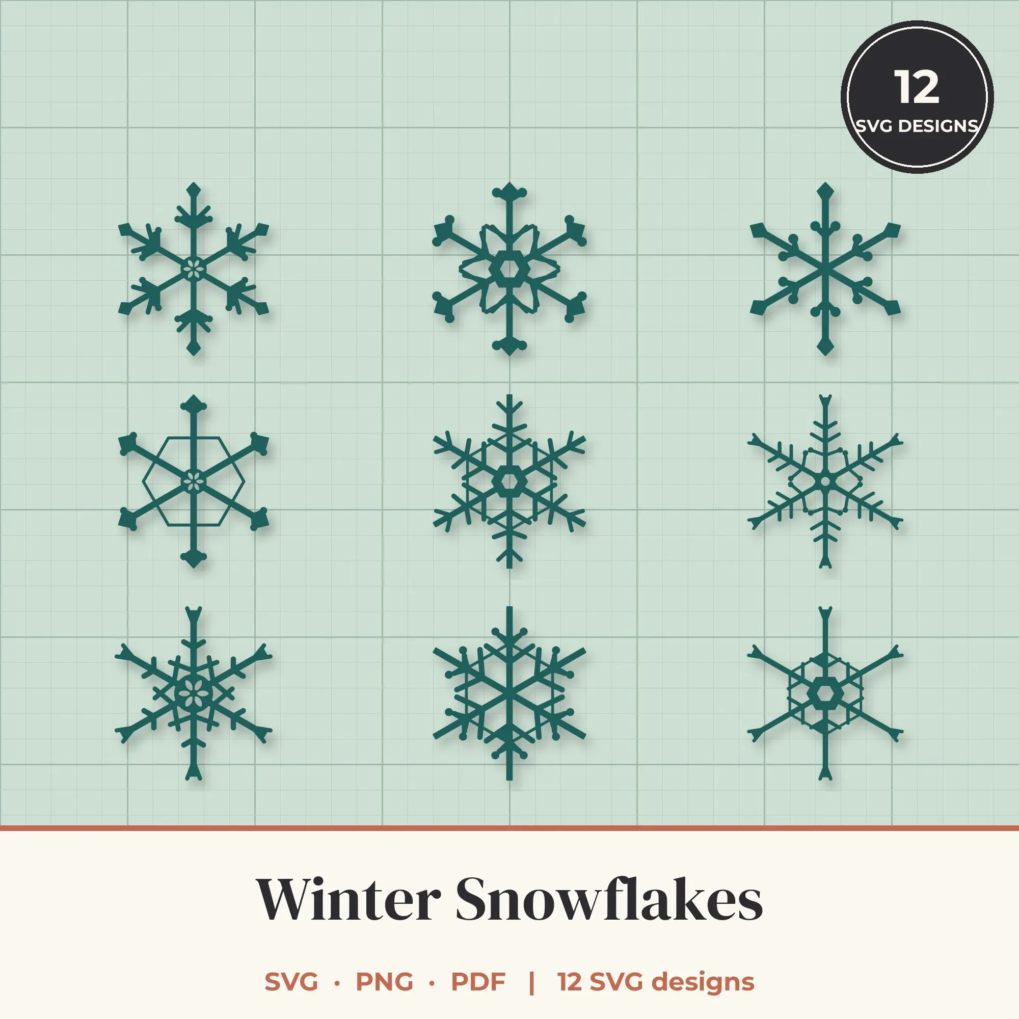 Winter Snowflake SVG Bundle - 12 Snowflake Cut Files preview