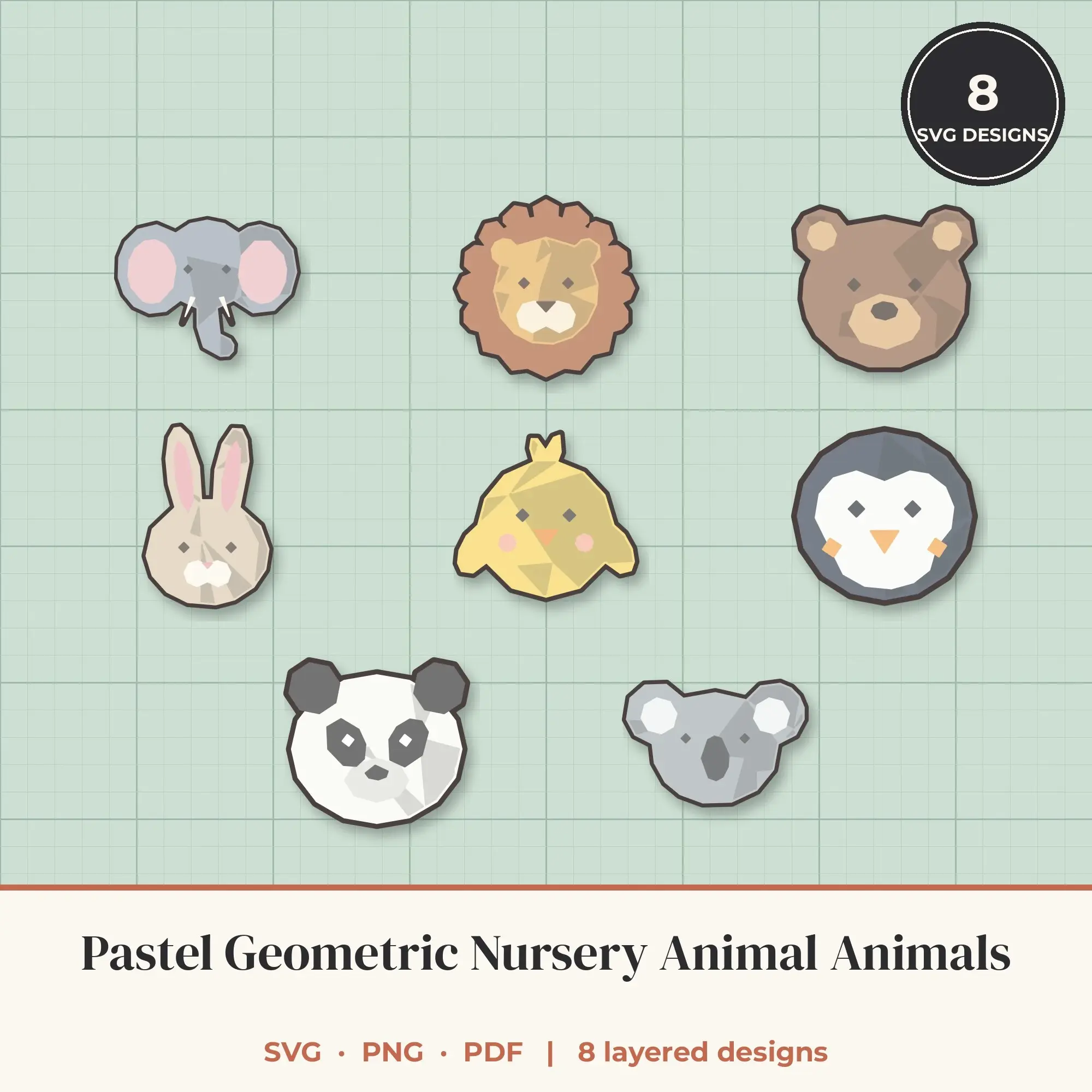 Pastel Geometric Nursery Animal Animals SVG Bundle - 8 Layered SVGs preview