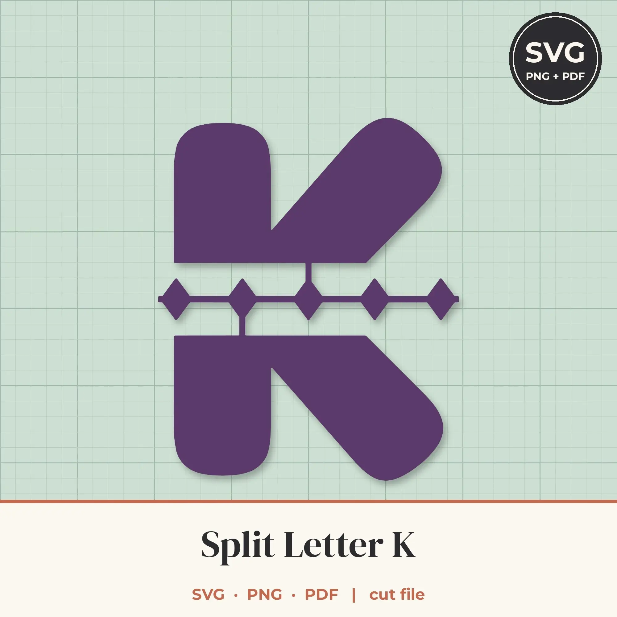 Letter K Split Monogram SVG - Diamond Band Cut File preview
