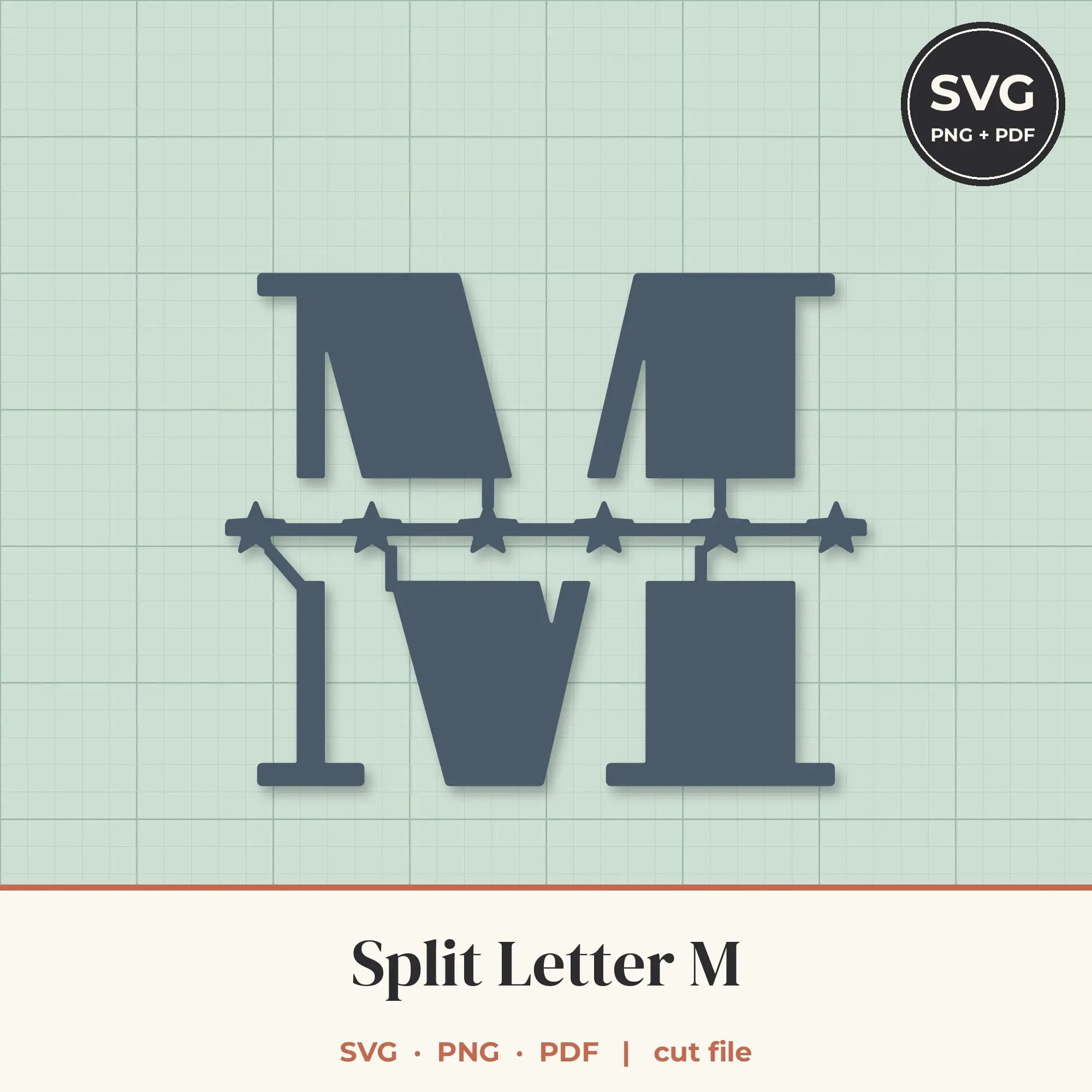 Letter M Split Monogram SVG - Star Band Cut File preview
