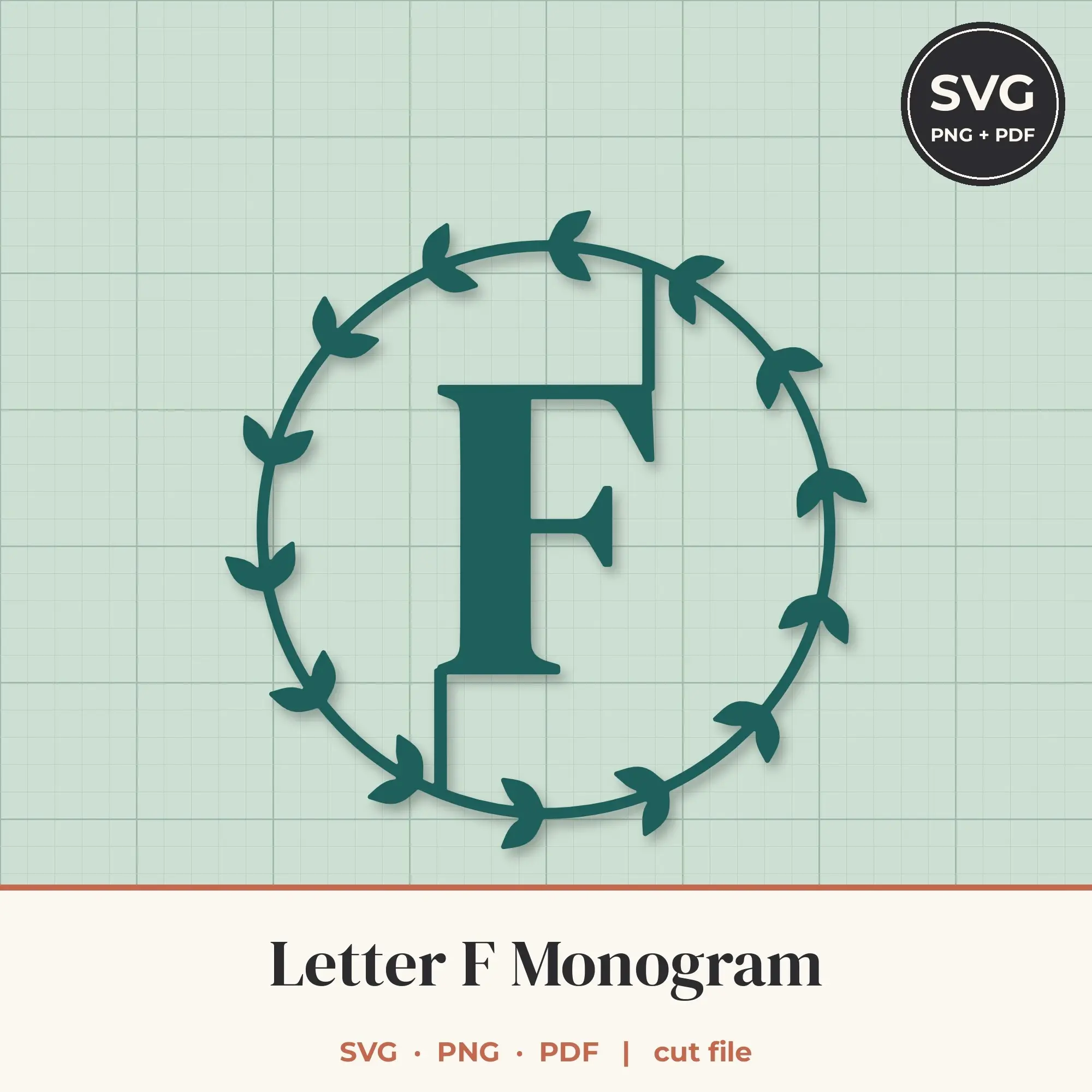 Letter F Leafy Wreath Monogram SVG Cut File preview