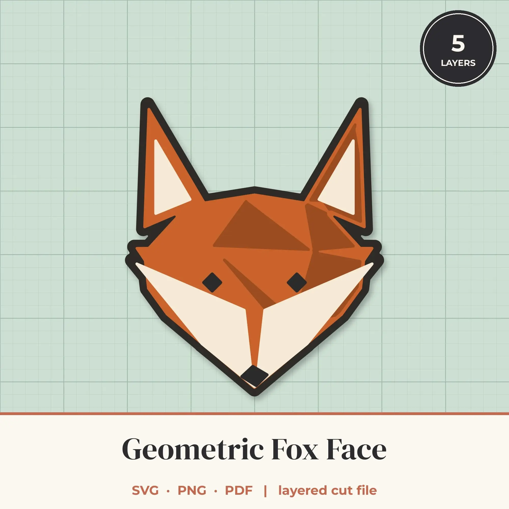 Geometric Fox Face SVG - Layered Animal Cut File preview