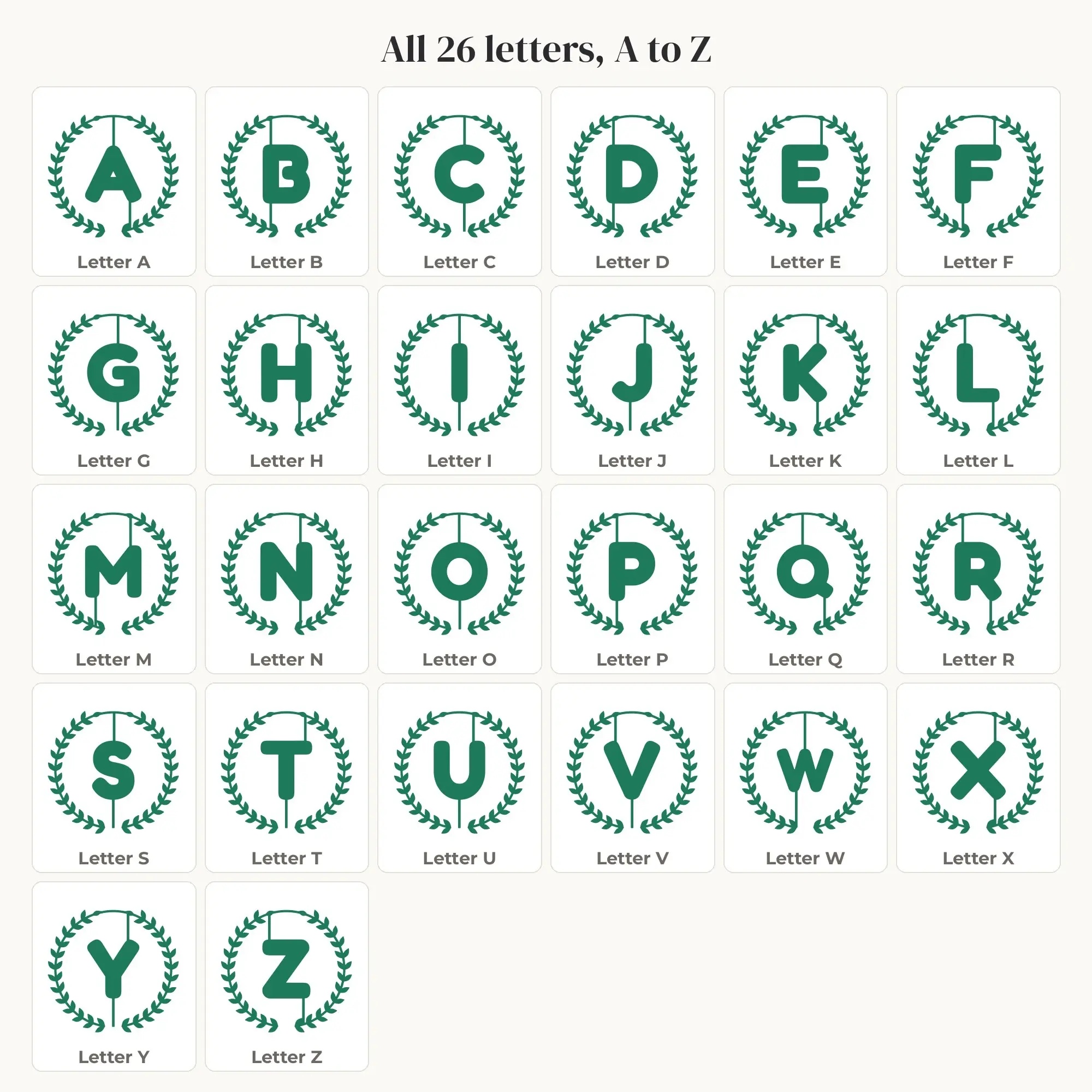 Laurel Wreath Monogram Alphabet SVG Bundle - Rounded A to Z, preview 2 of 2