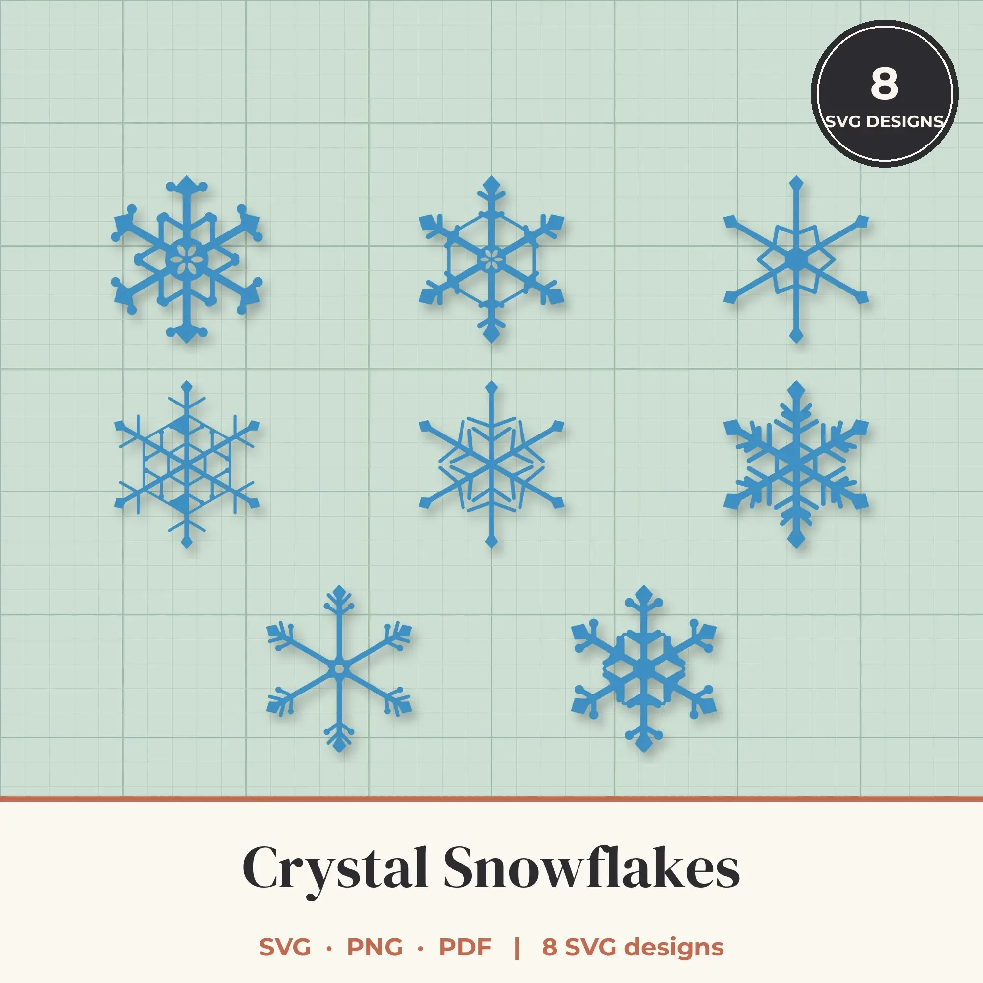 Crystal Snowflake SVG Bundle - 8 Snowflake Cut Files preview
