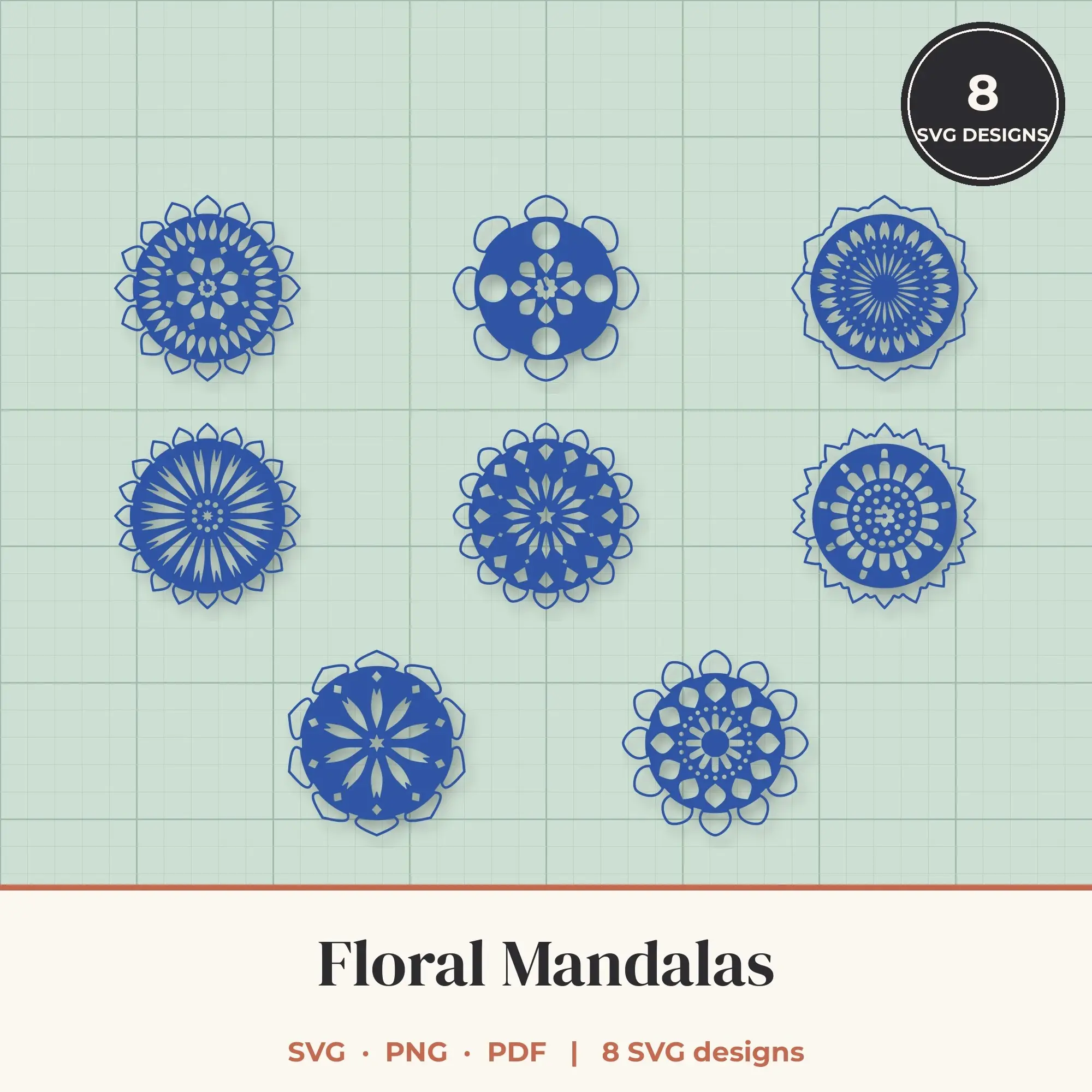 Floral Mandala SVG Bundle - 8 Mandala Cut Files, preview 1 of 2