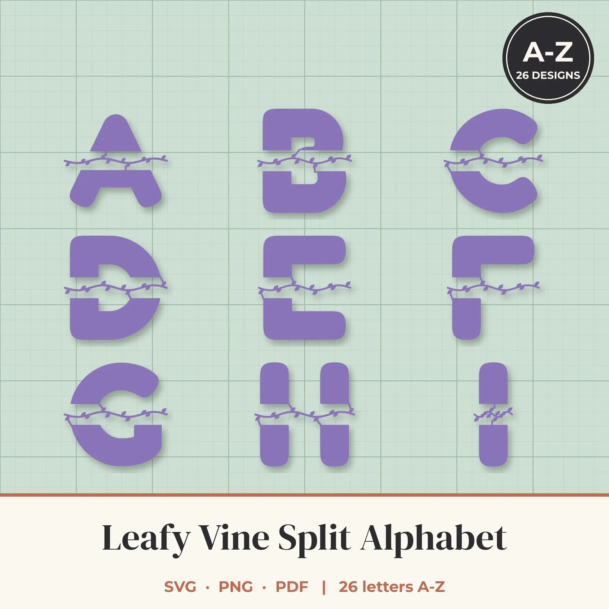 Leafy Vine Split Letter Alphabet SVG Bundle - Rounded A to Z preview