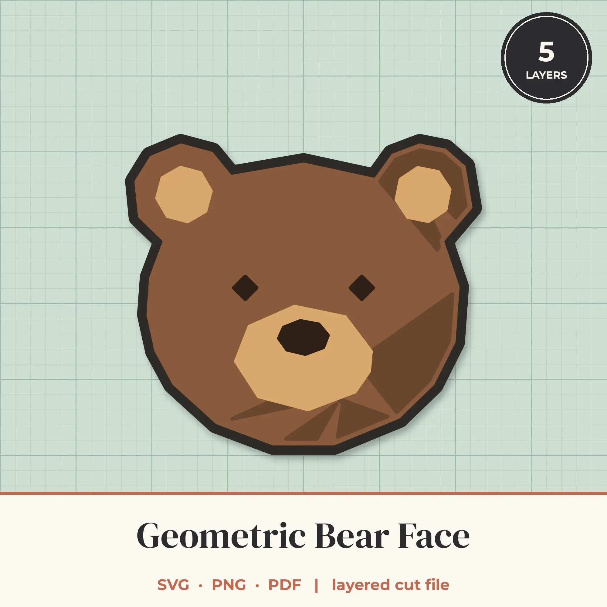 Geometric Bear Face SVG - Layered Animal Cut File preview