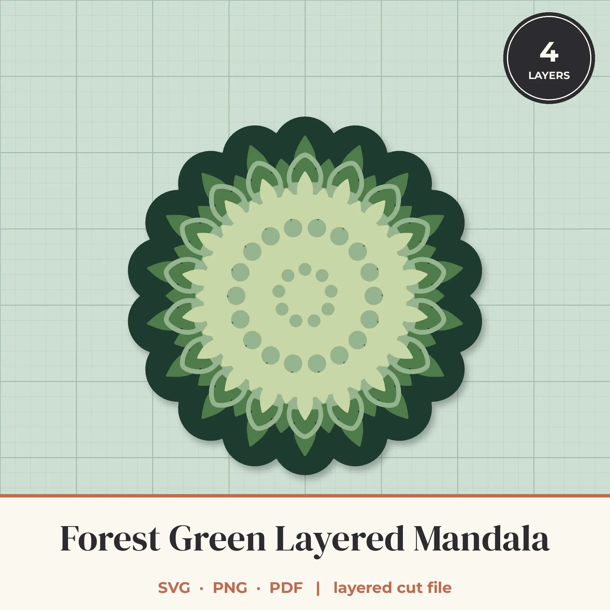 Forest Green Layered Mandala SVG - 4 Layer 18-Fold Design, preview 1 of 2