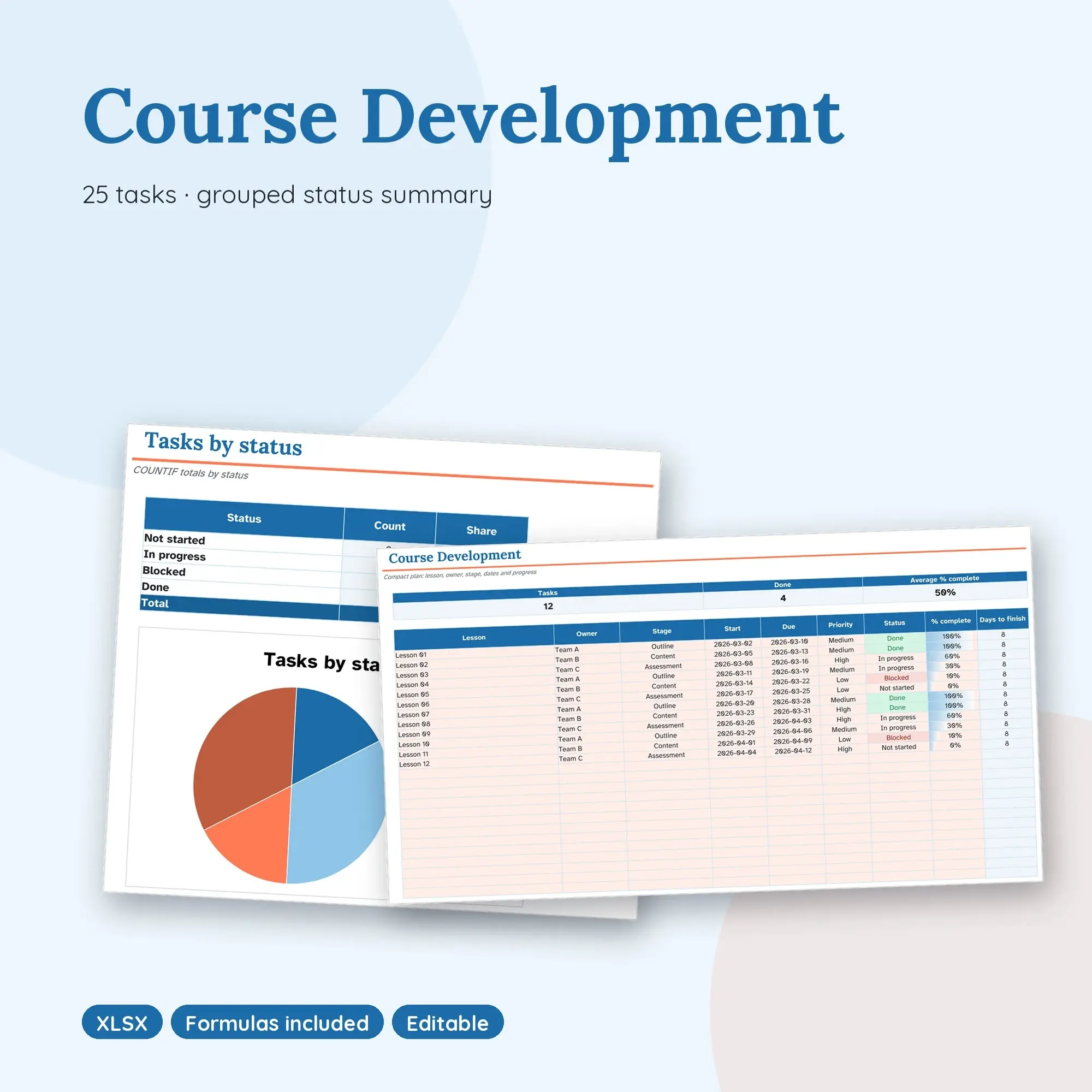 Course Development Spreadsheet, Compact 25-Row Tracker (XLSX) preview