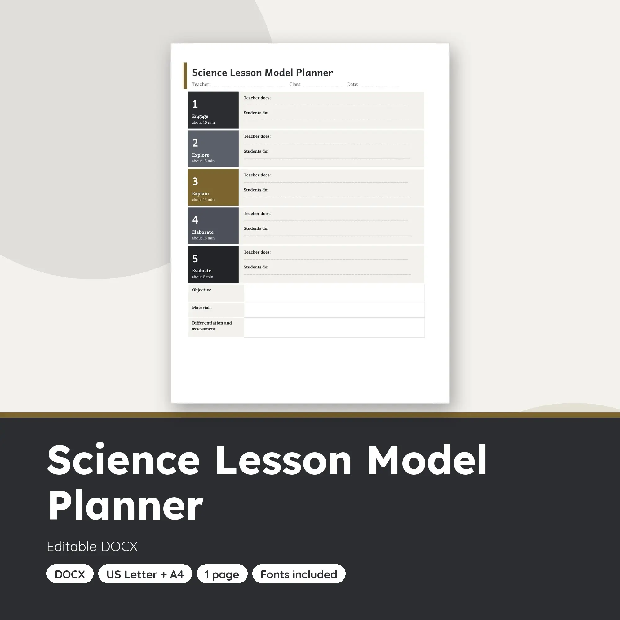 Science Lesson Model Planner Template (DOCX), preview 1 of 2