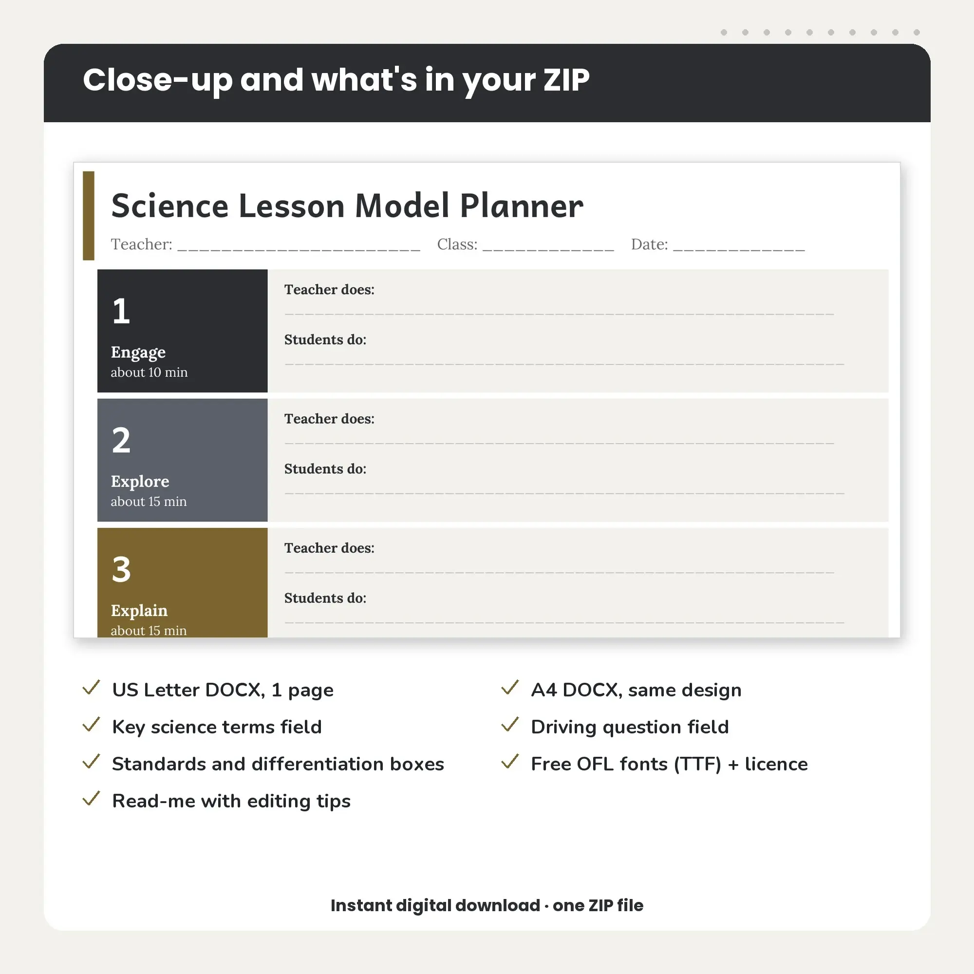 Science Lesson Model Planner Template (DOCX), preview 2 of 2
