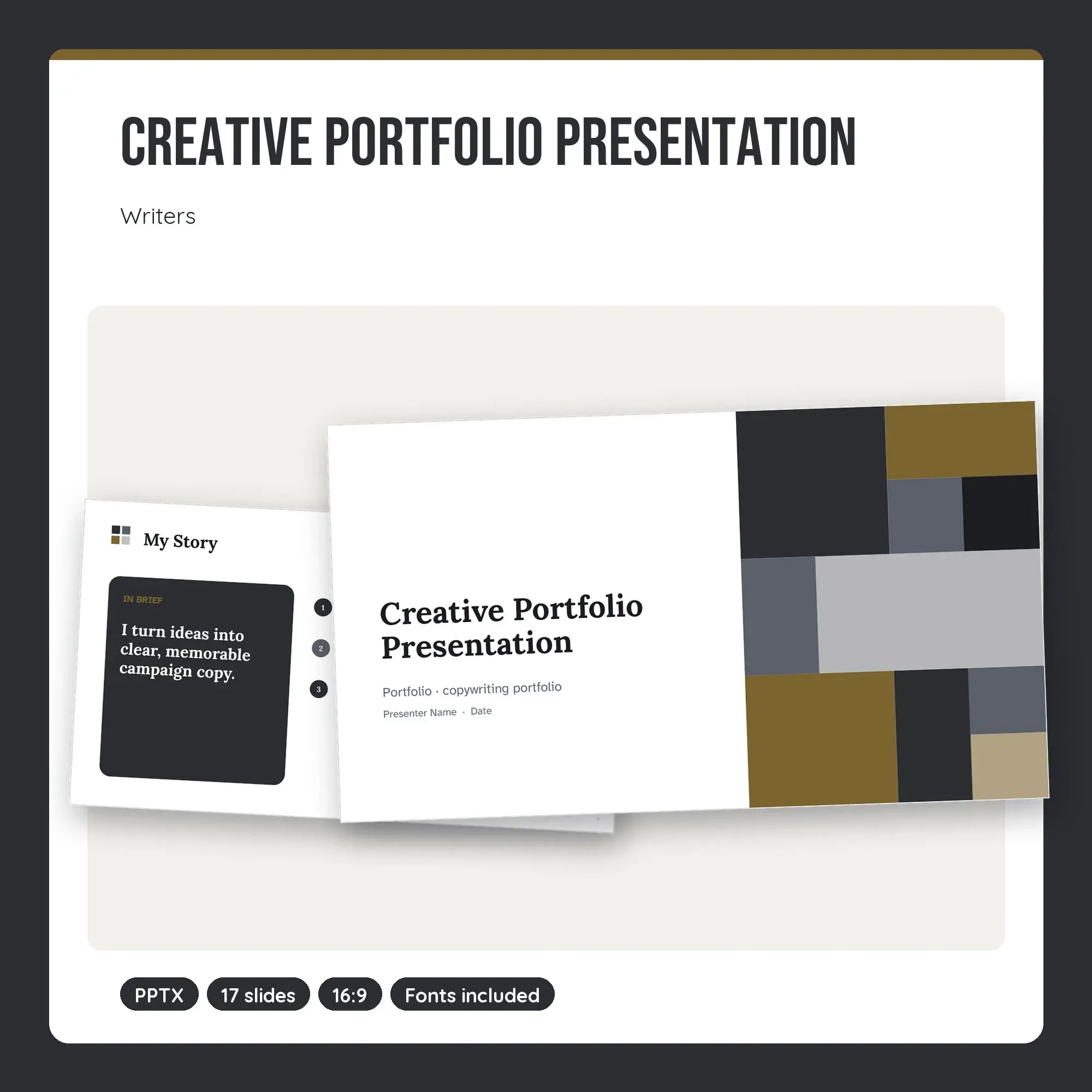 Creative Portfolio Presentation, Writers (PPTX), preview 1 of 2