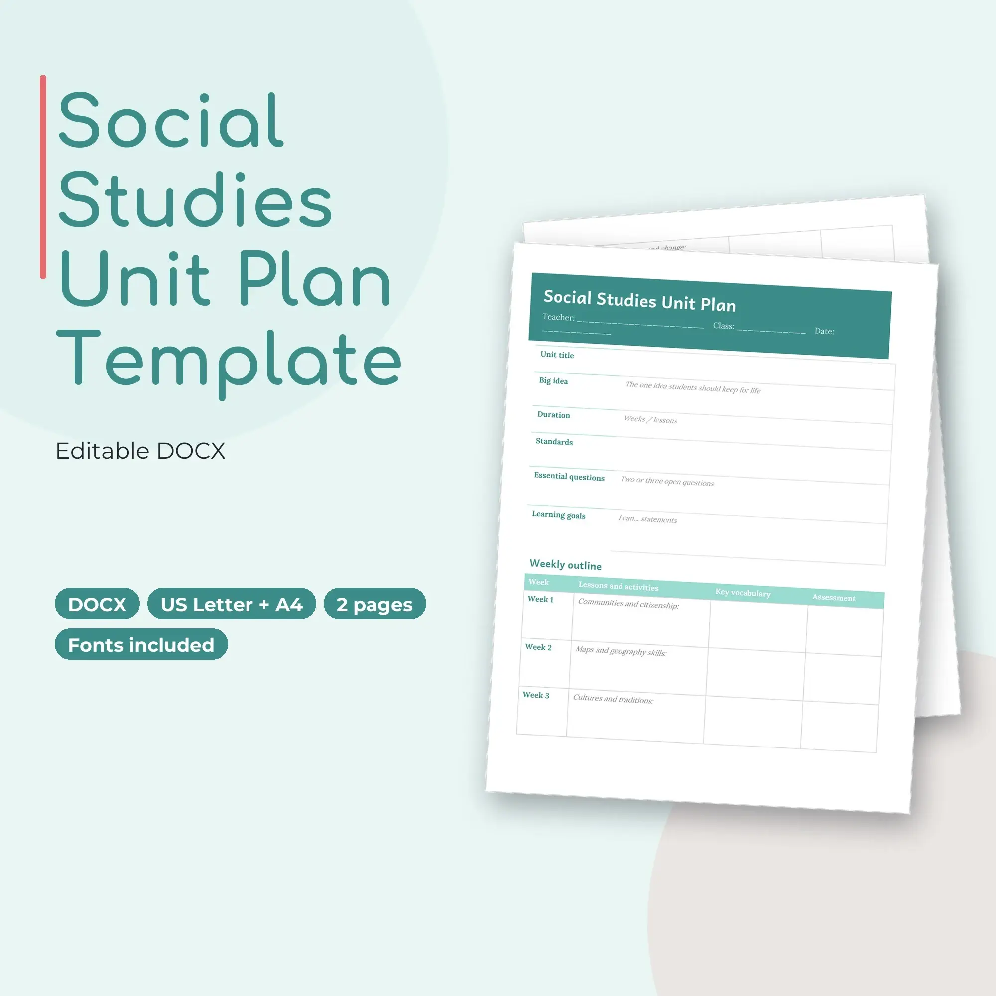 Social Studies Unit Plan Template (DOCX) preview