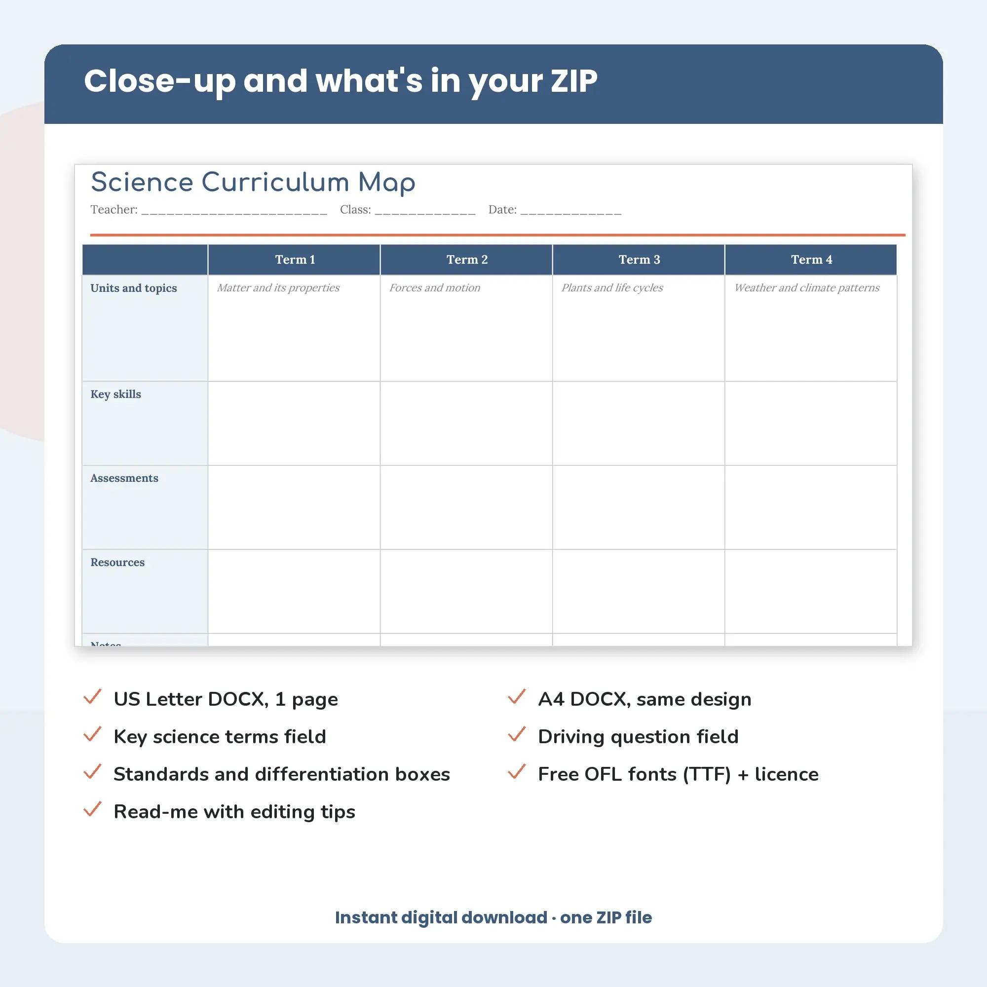 Science Curriculum Map Template (DOCX), preview 2 of 2