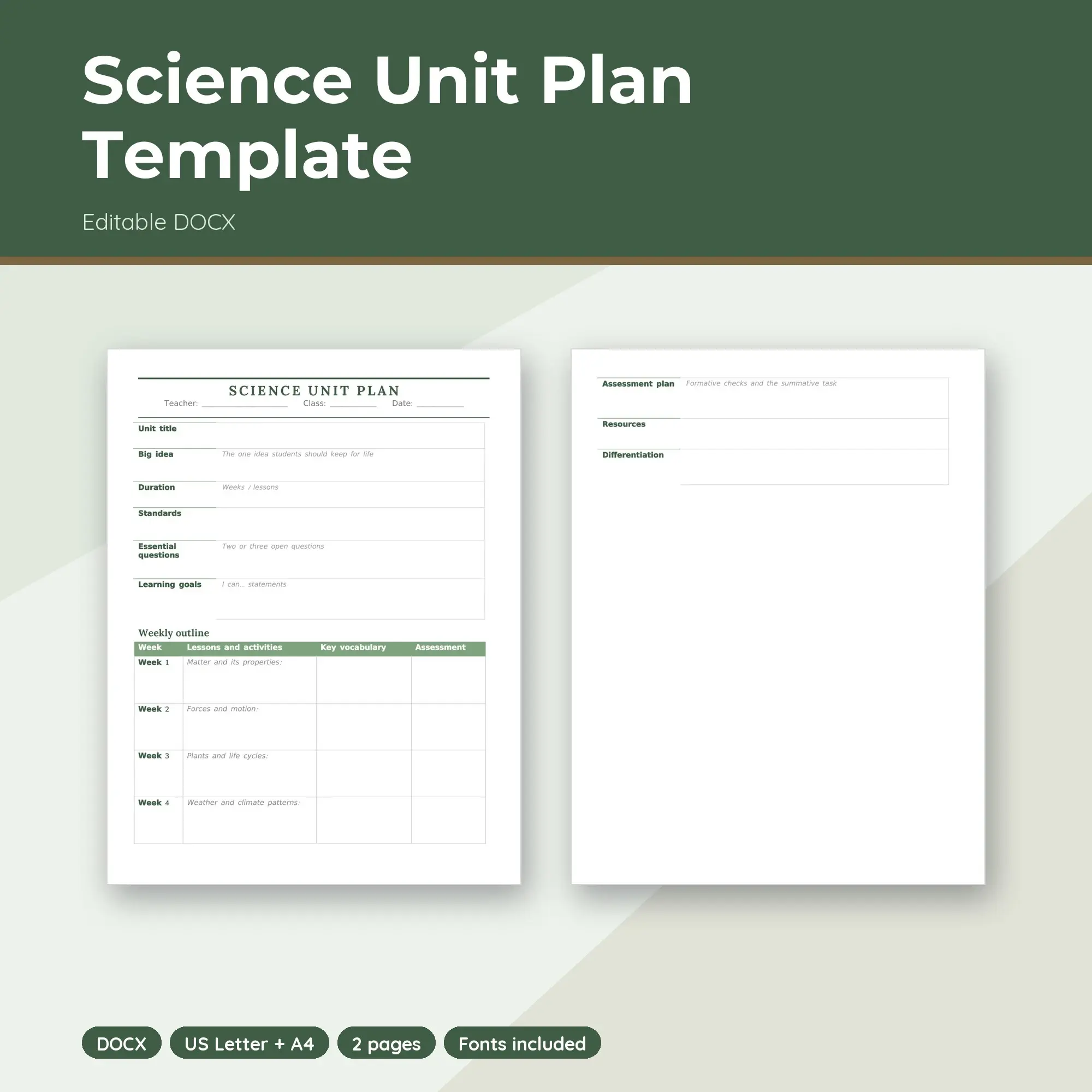 Science Unit Plan Template (DOCX) preview