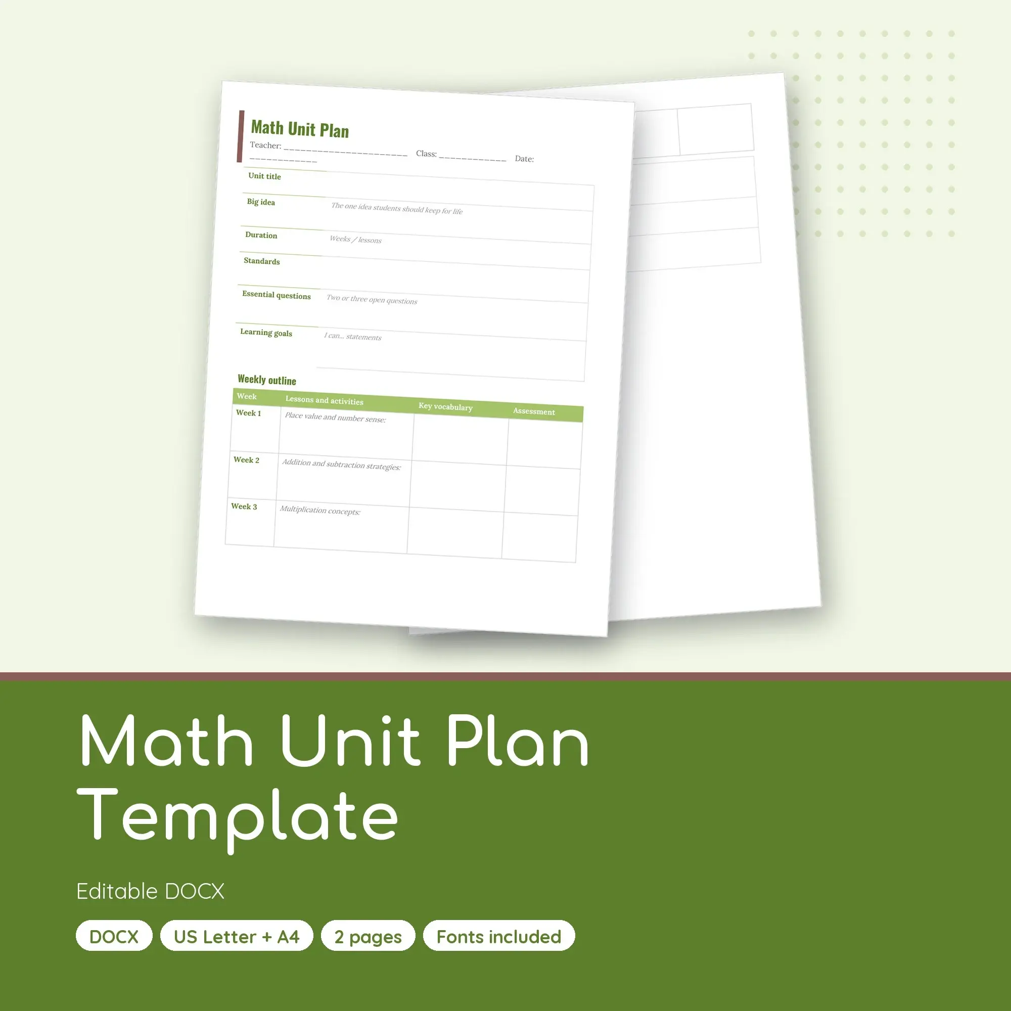 Math Unit Plan Template (DOCX) preview