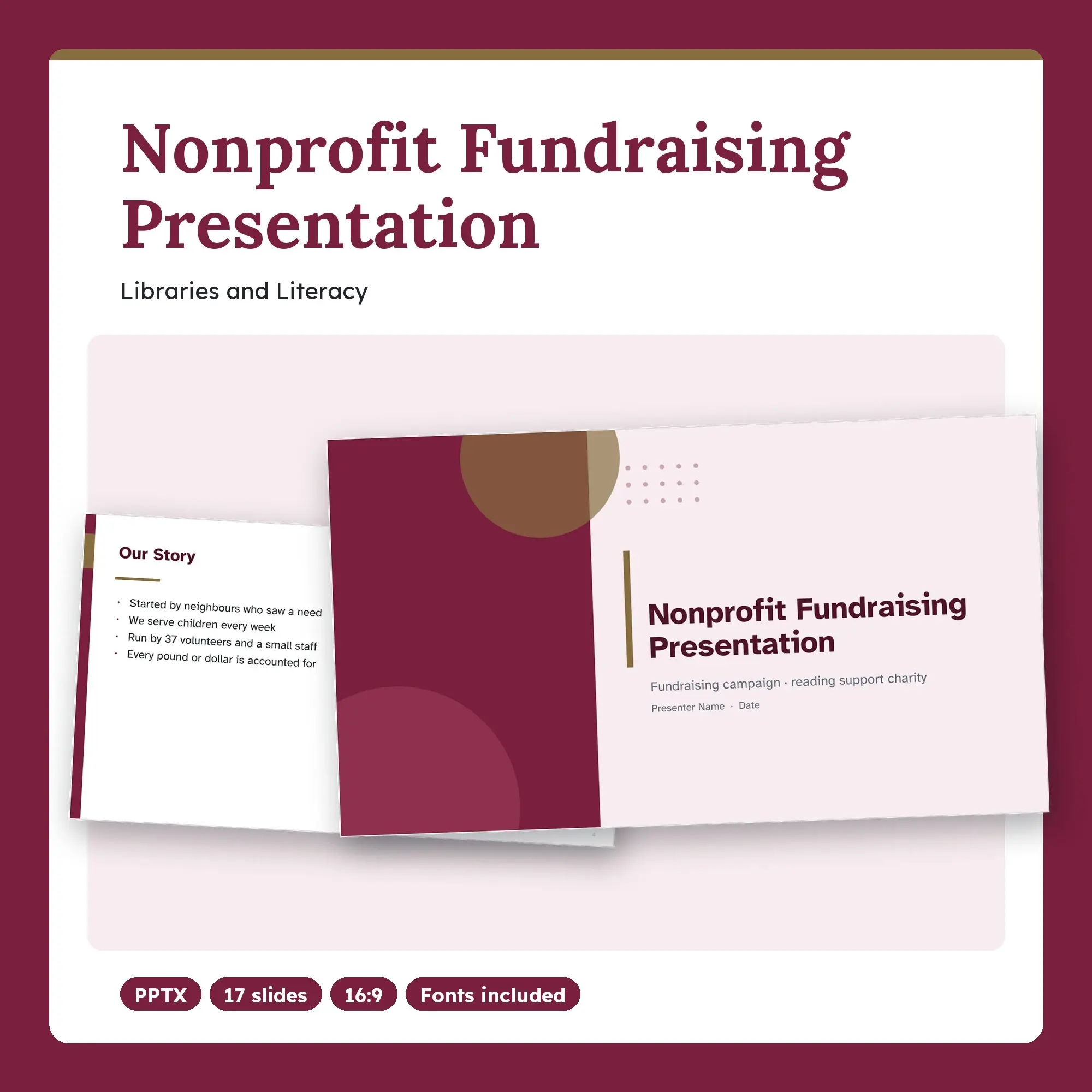 Nonprofit Fundraising Presentation, Libraries and Literacy (PPTX) preview
