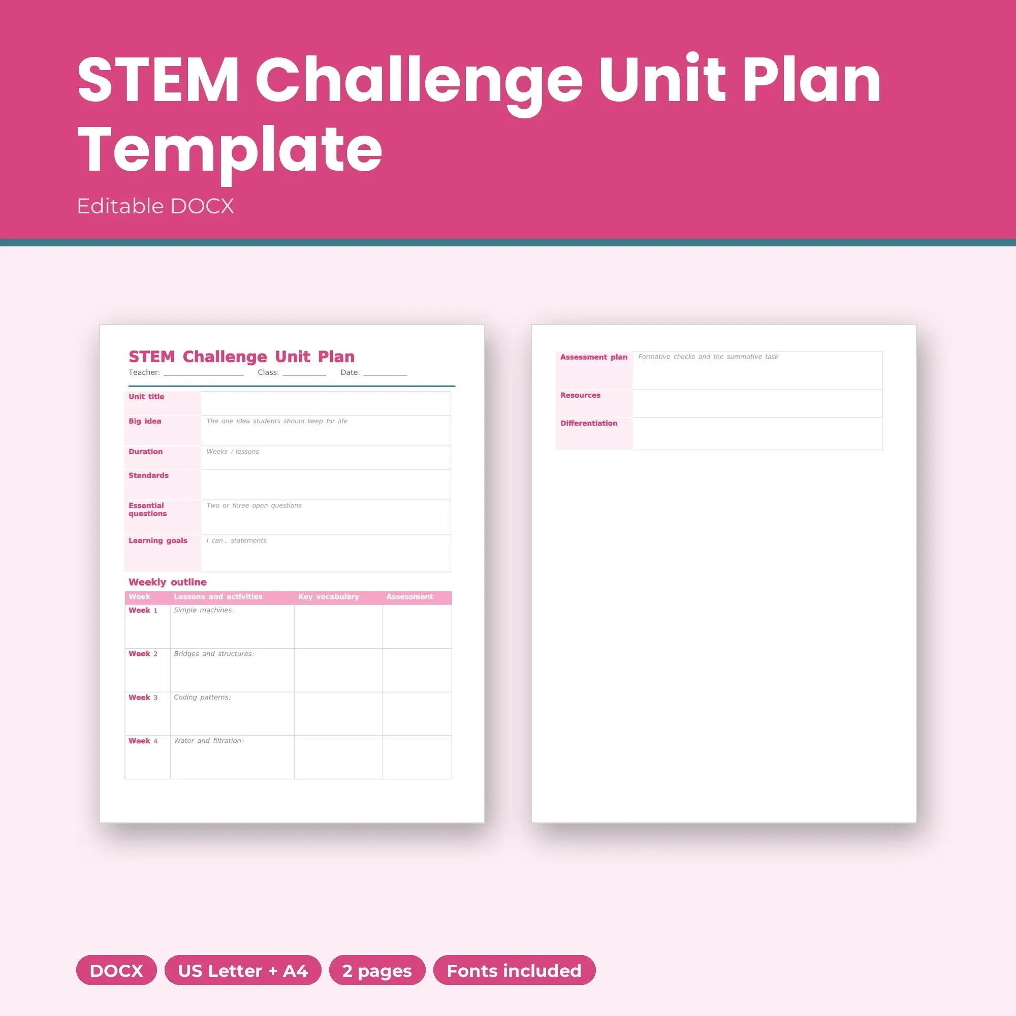 STEM Challenge Unit Plan Template (DOCX) preview