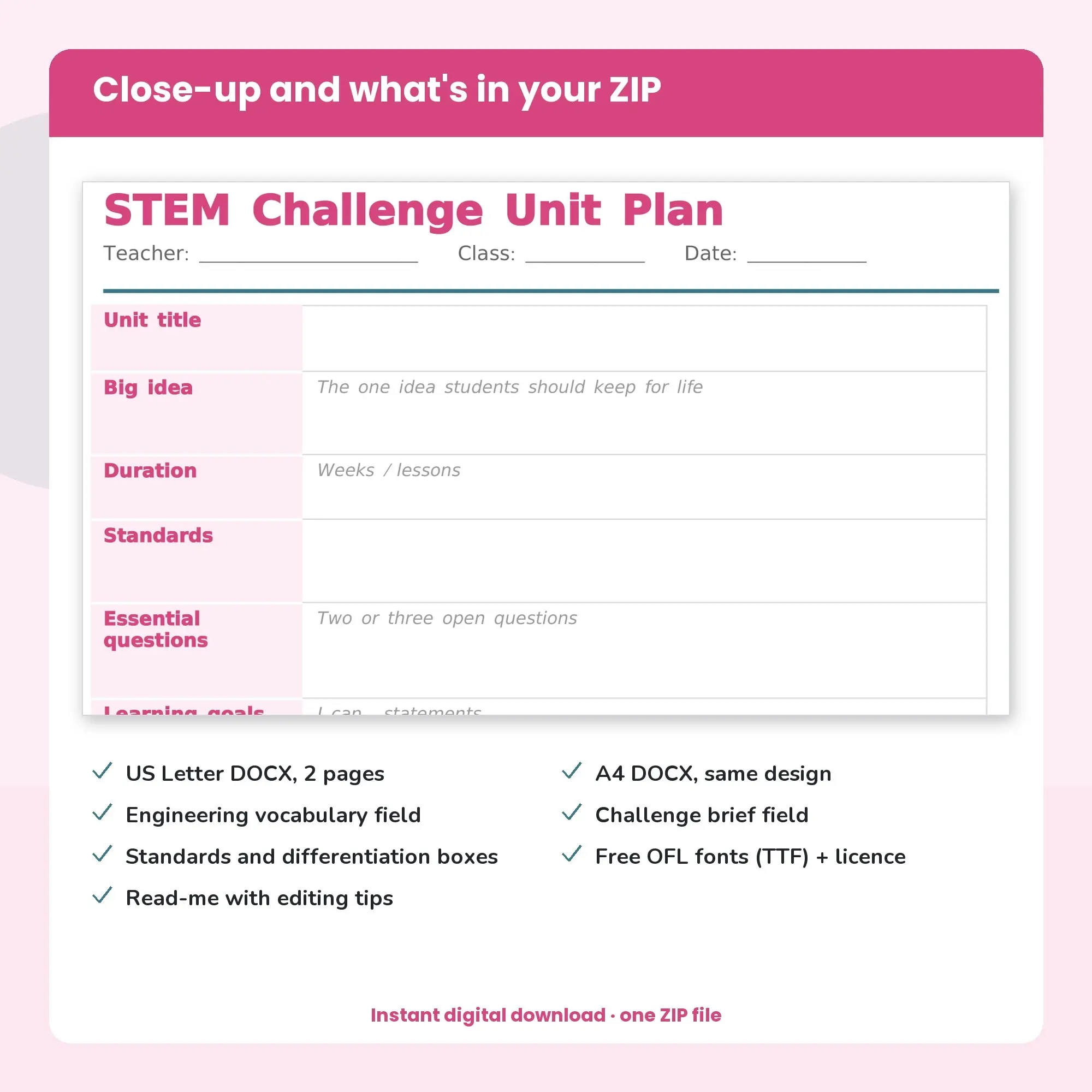 STEM Challenge Unit Plan Template (DOCX), preview 2 of 2