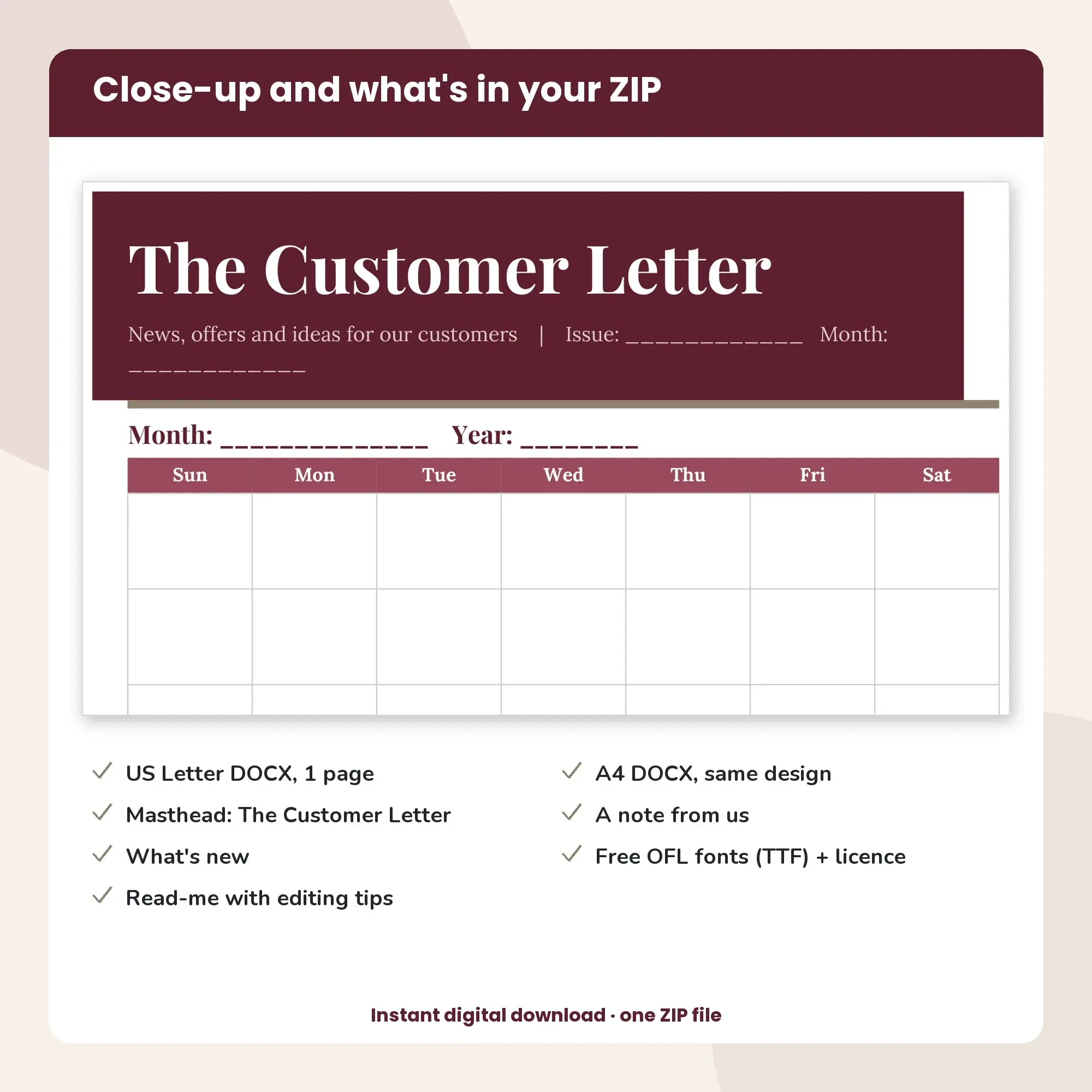 Business Newsletter Template, Calendar Layout (DOCX), preview 2 of 2