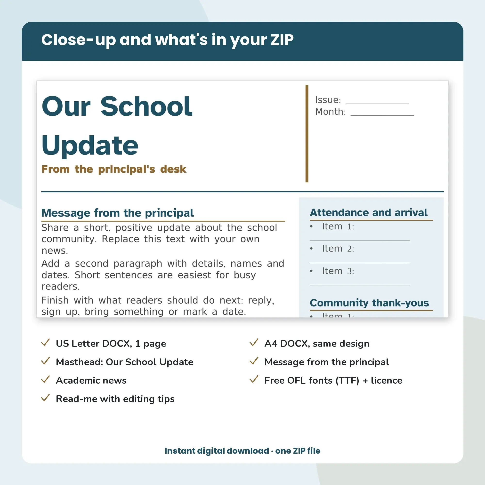 School Newsletter Template, Sidebar Layout (DOCX), preview 2 of 2