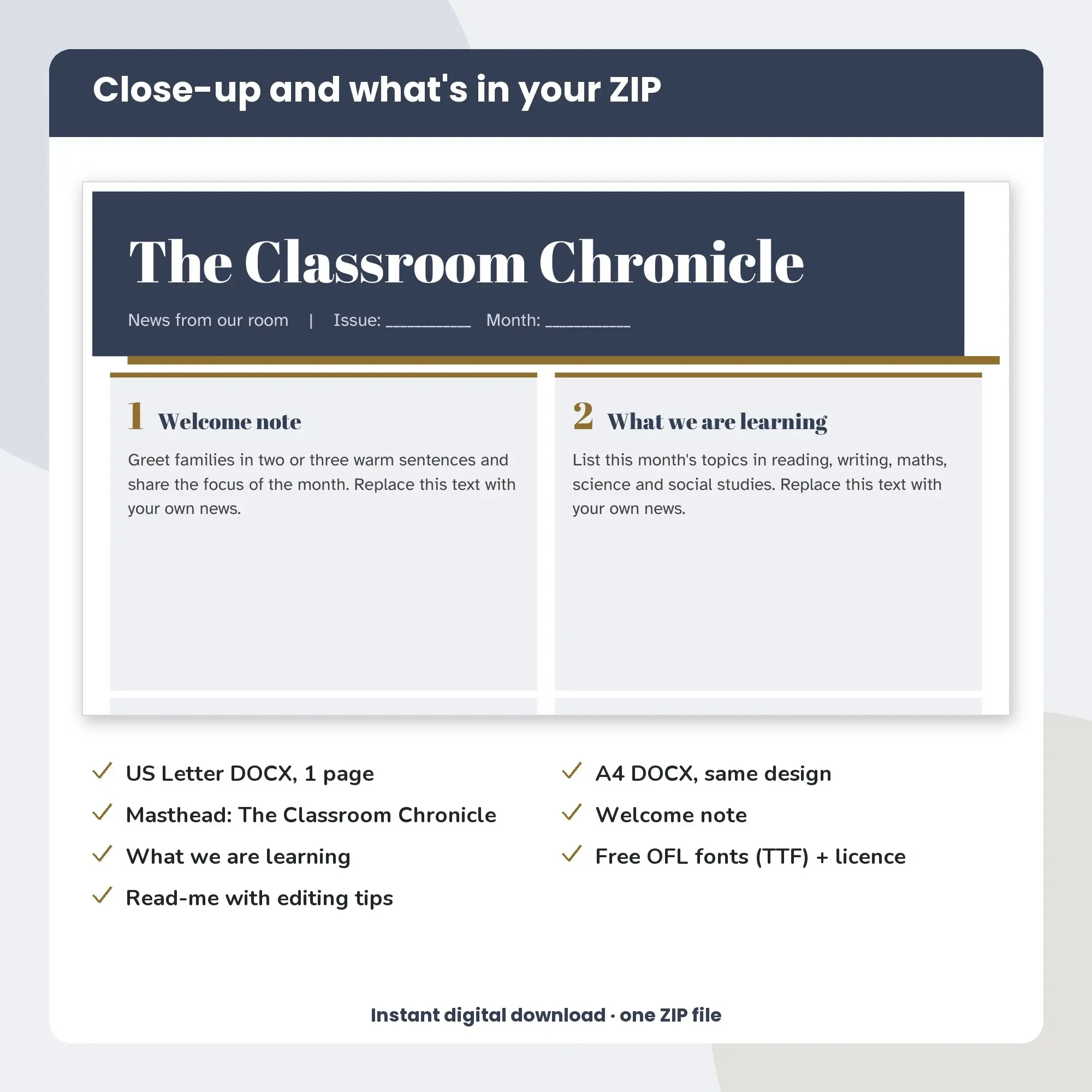 Classroom Newsletter Template, Story Cards Layout (DOCX), preview 2 of 2