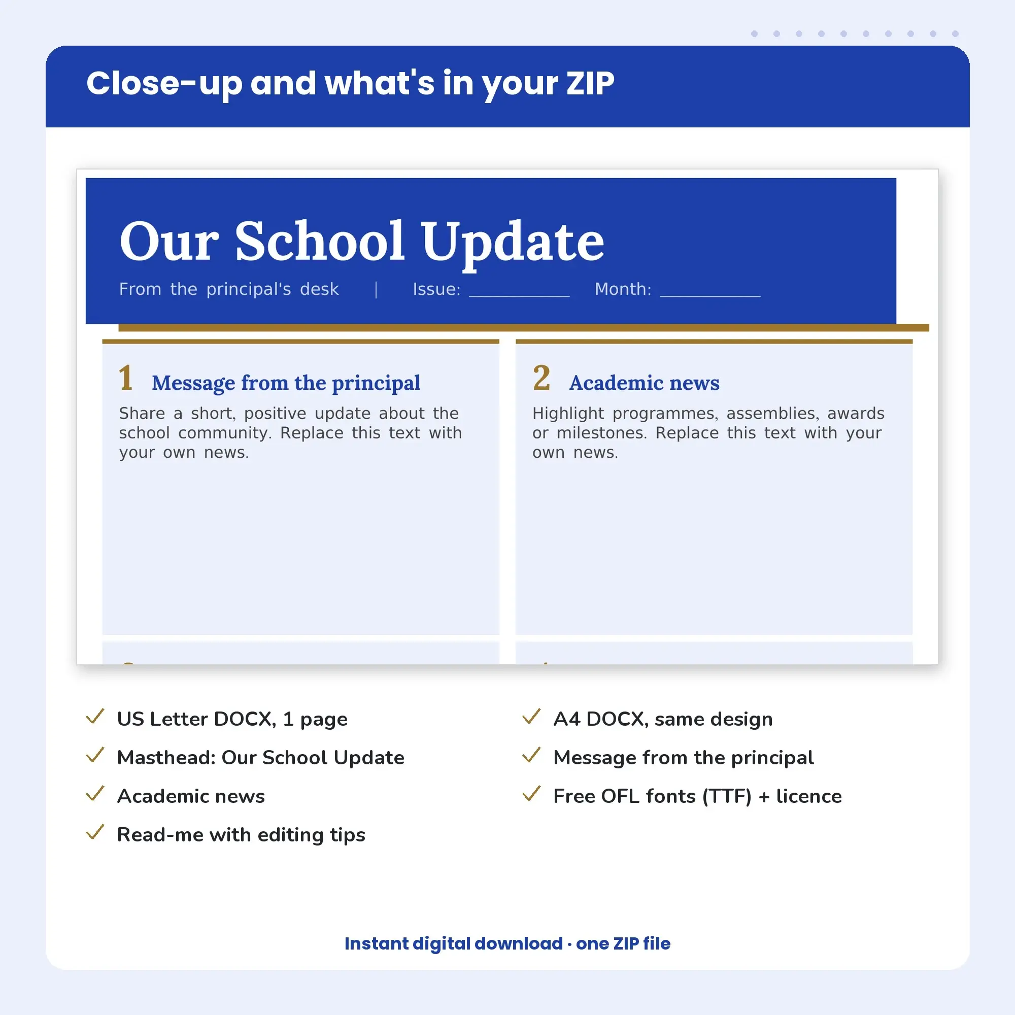 School Newsletter Template, Story Cards Layout (DOCX), preview 2 of 2