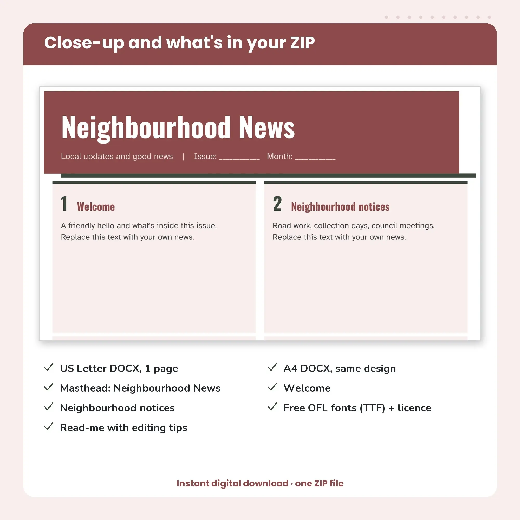 Community Newsletter Template, Story Cards Layout (DOCX), preview 2 of 2
