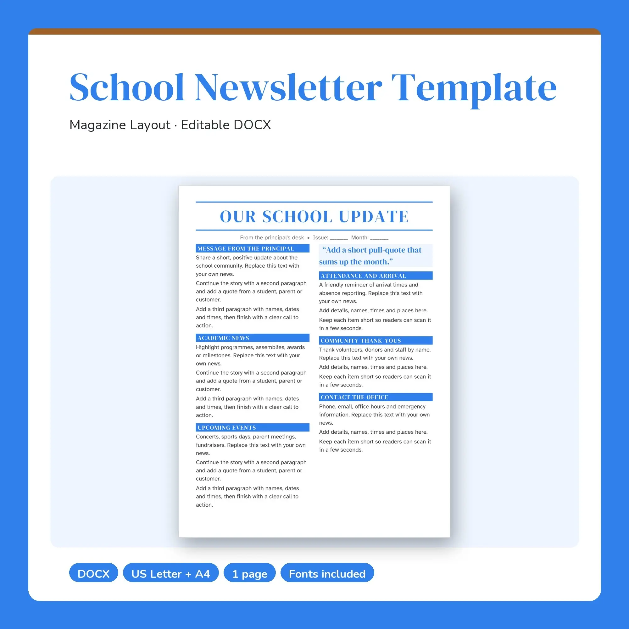 School Newsletter Template, Magazine Layout (DOCX) preview