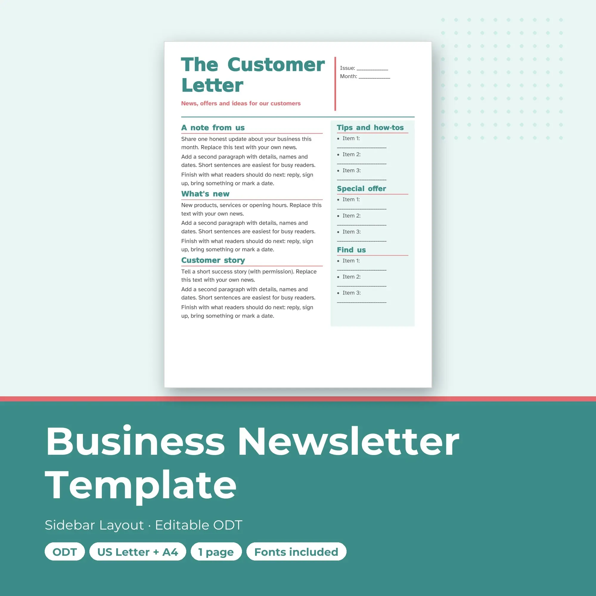 Business Newsletter Template, Sidebar Layout (ODT) preview
