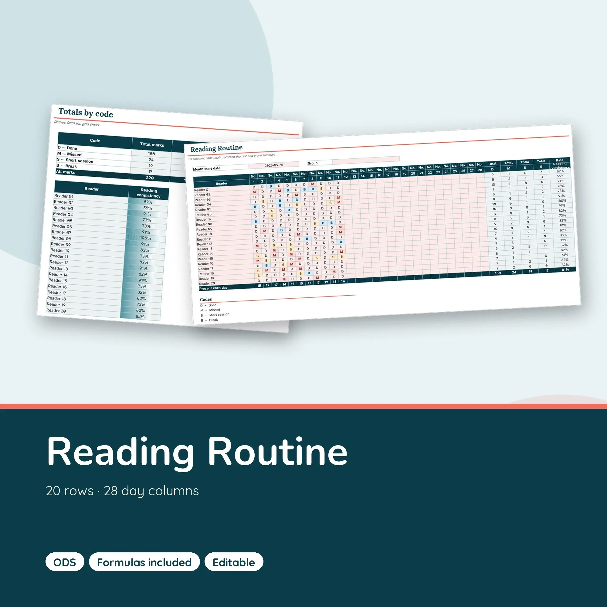 Reading Routine Spreadsheet, Four Week 20-Row Register (ODS) preview