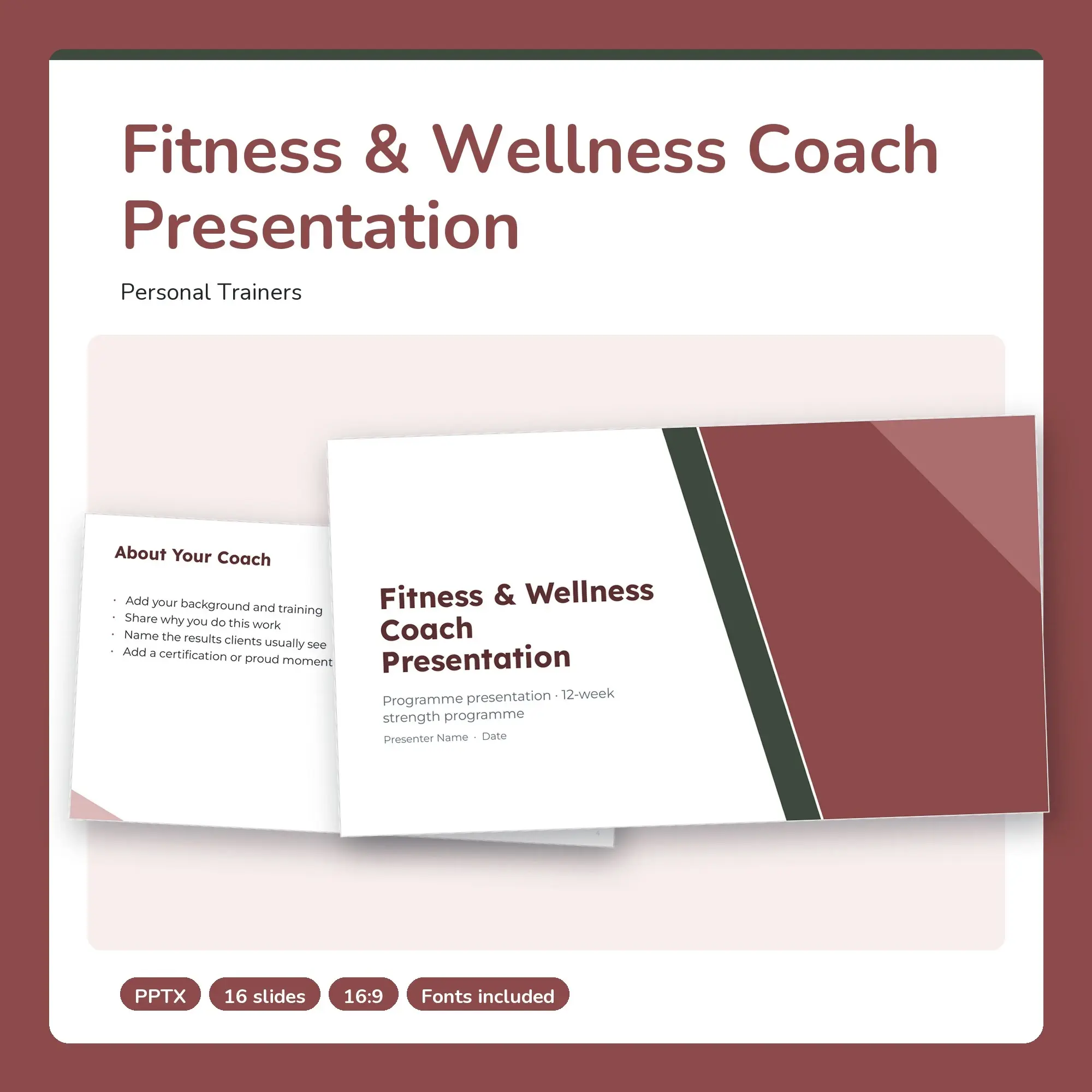 Fitness & Wellness Coach Presentation, Personal Trainers (PPTX + POTX) preview