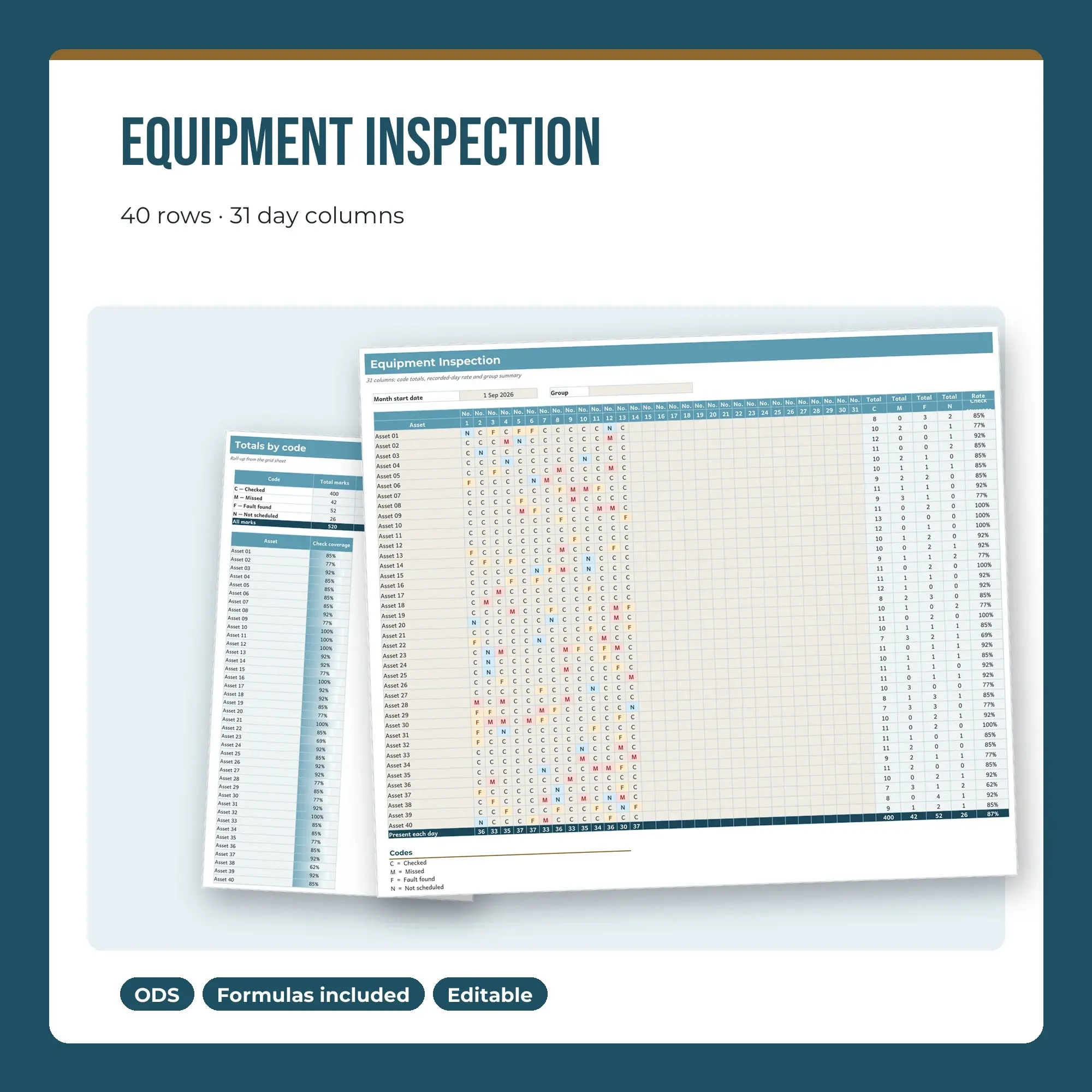 Equipment Inspection Spreadsheet, Large Group 40-Row Register (ODS) preview