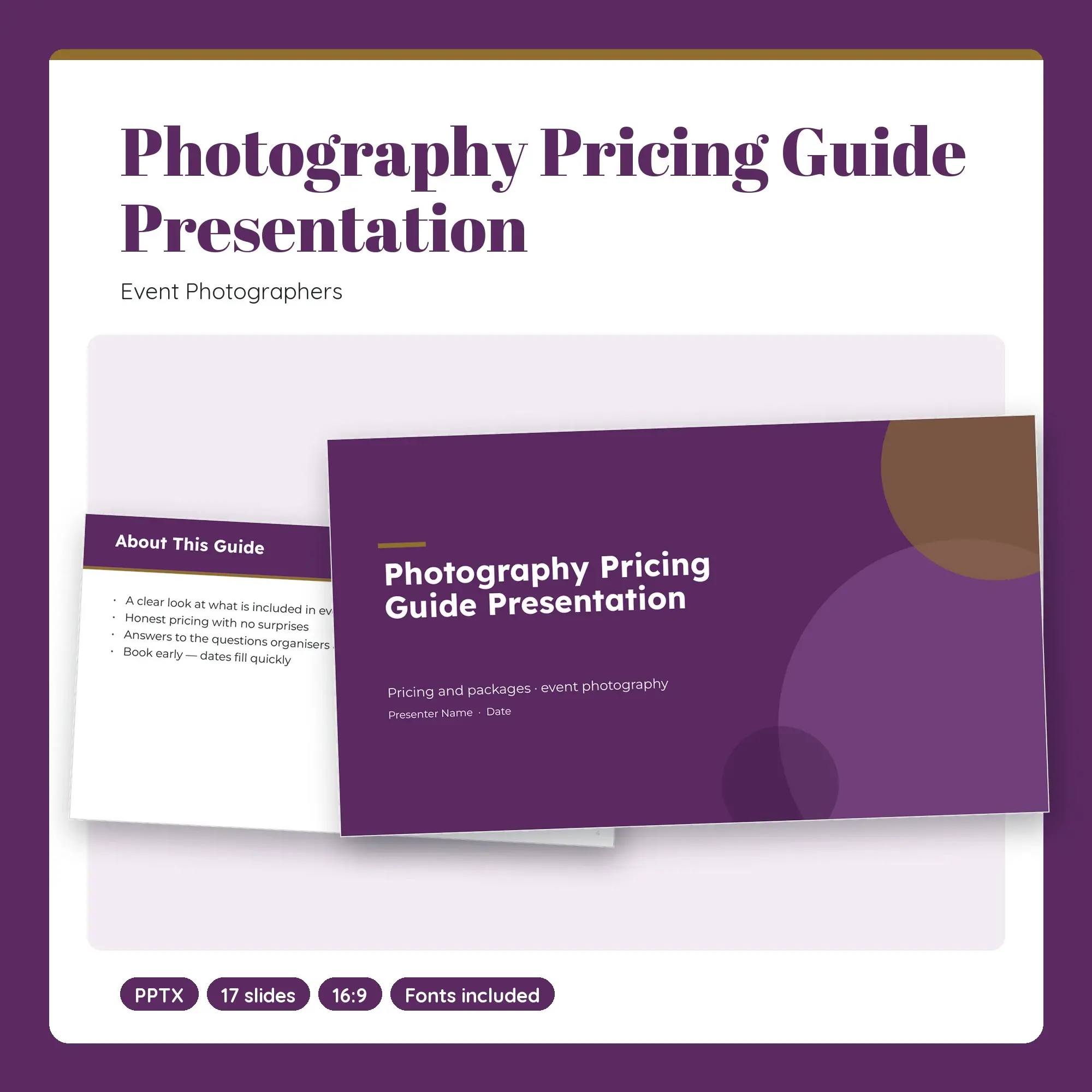 Photography Pricing Guide Presentation, Event Photographers (PPTX) preview