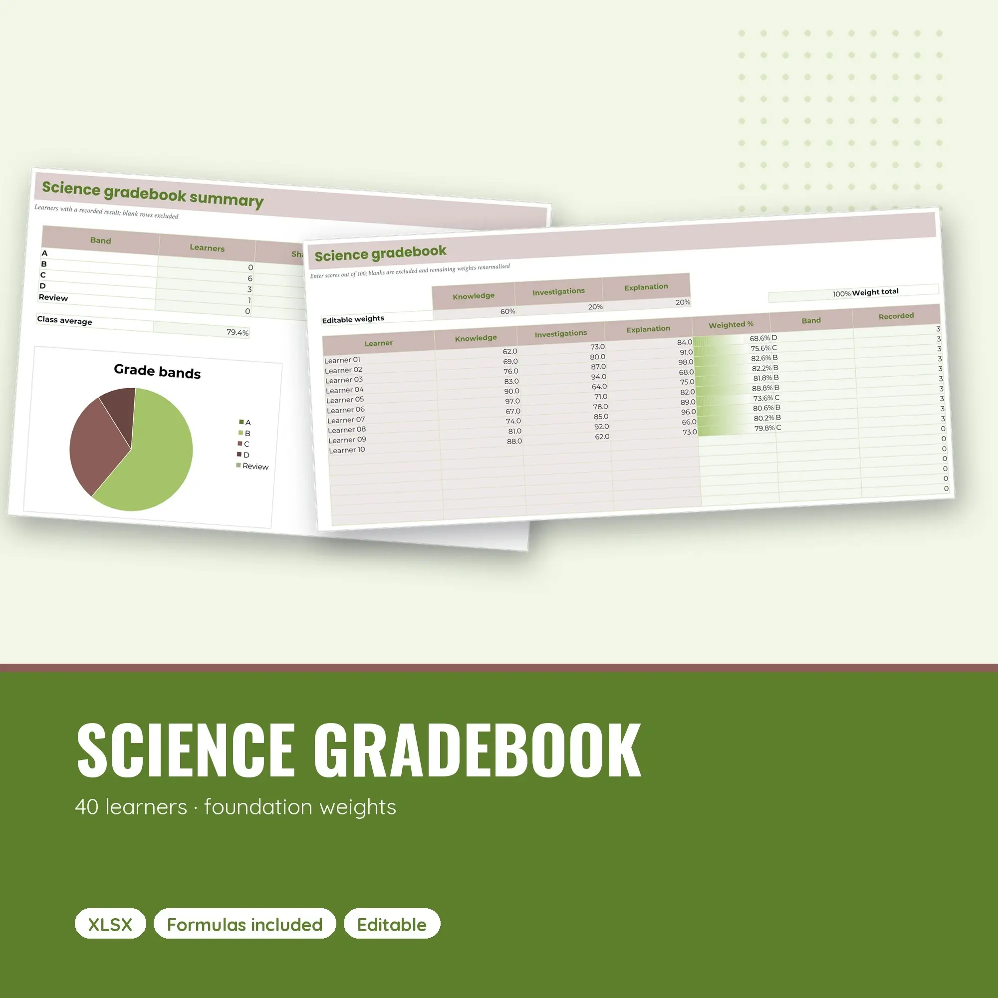 Science Gradebook Spreadsheet, Foundation 40-Student Edition (XLSX) preview