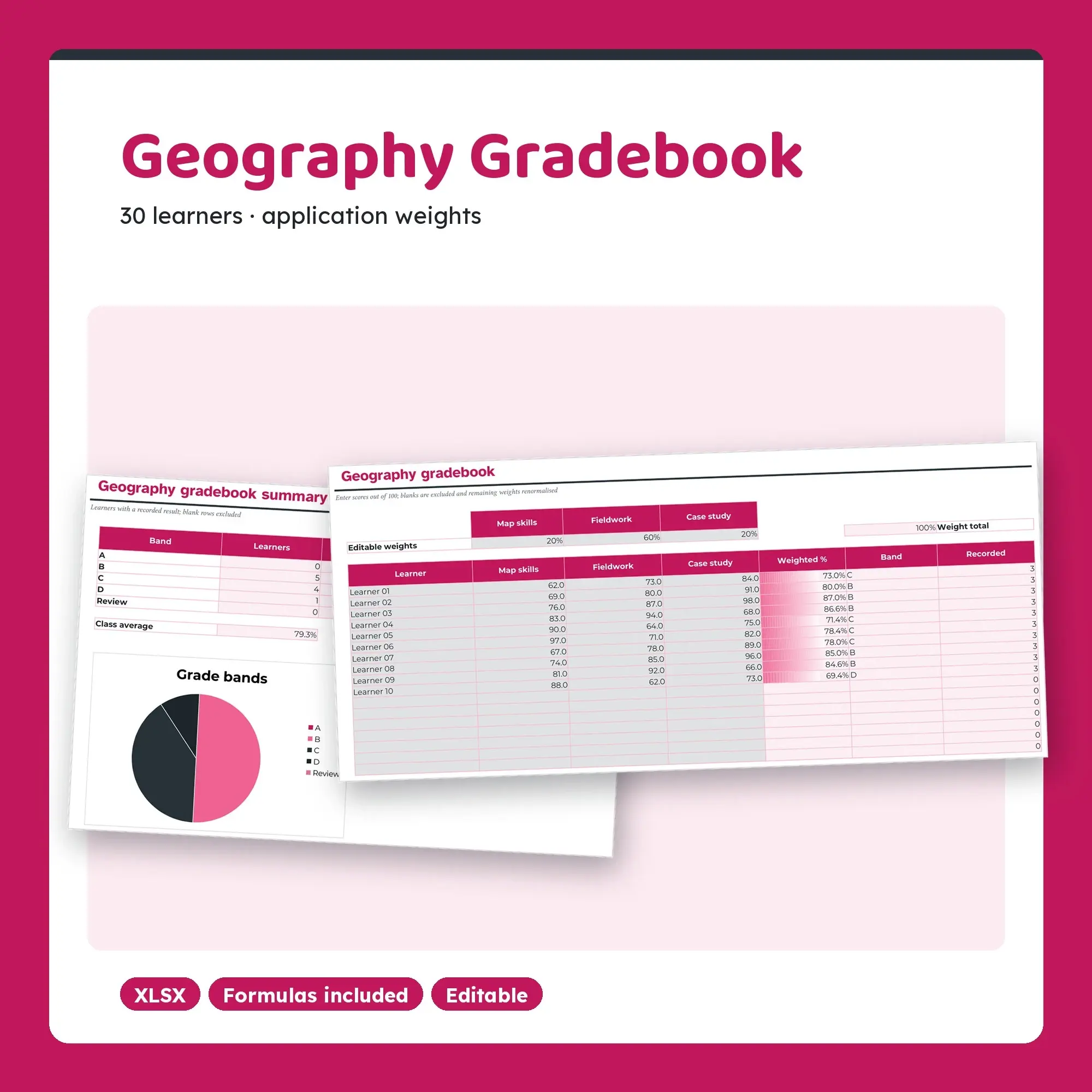Geography Gradebook Spreadsheet, Application 30-Student Edition (XLSX) preview