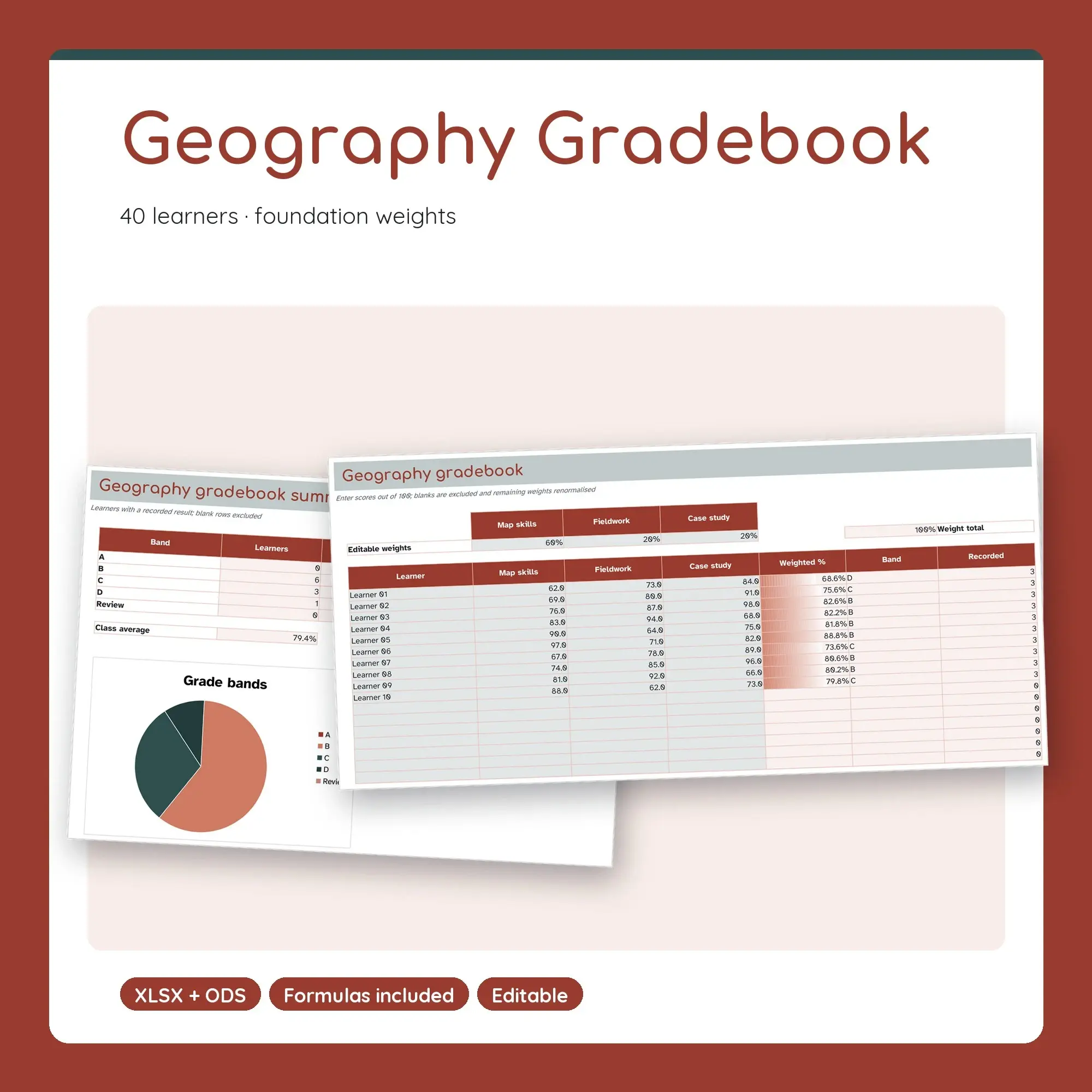 Geography Gradebook Spreadsheet, Foundation 40-Student Edition (XLSX + ODS) preview