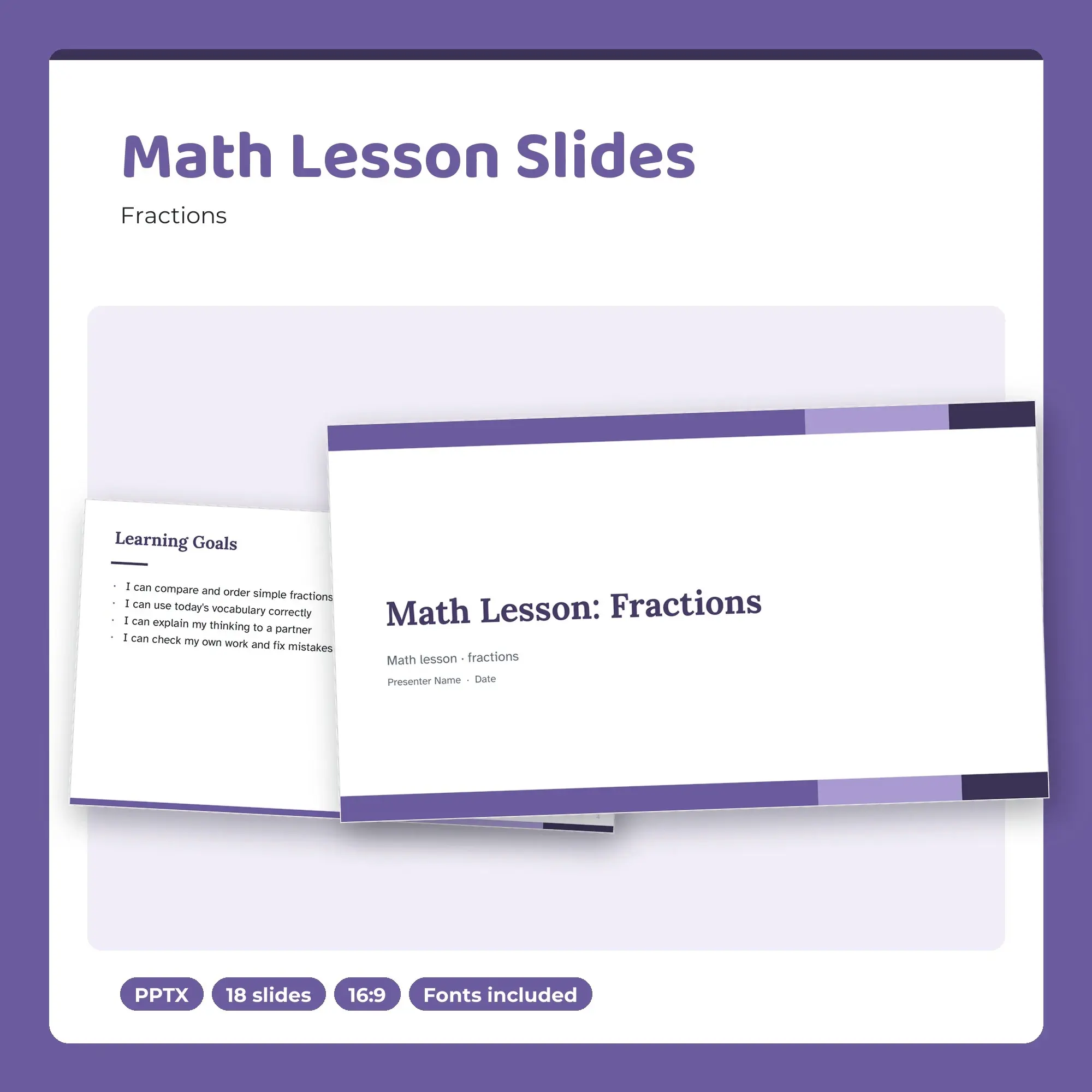 Math Lesson Slides, Fractions (PPTX), preview 1 of 2