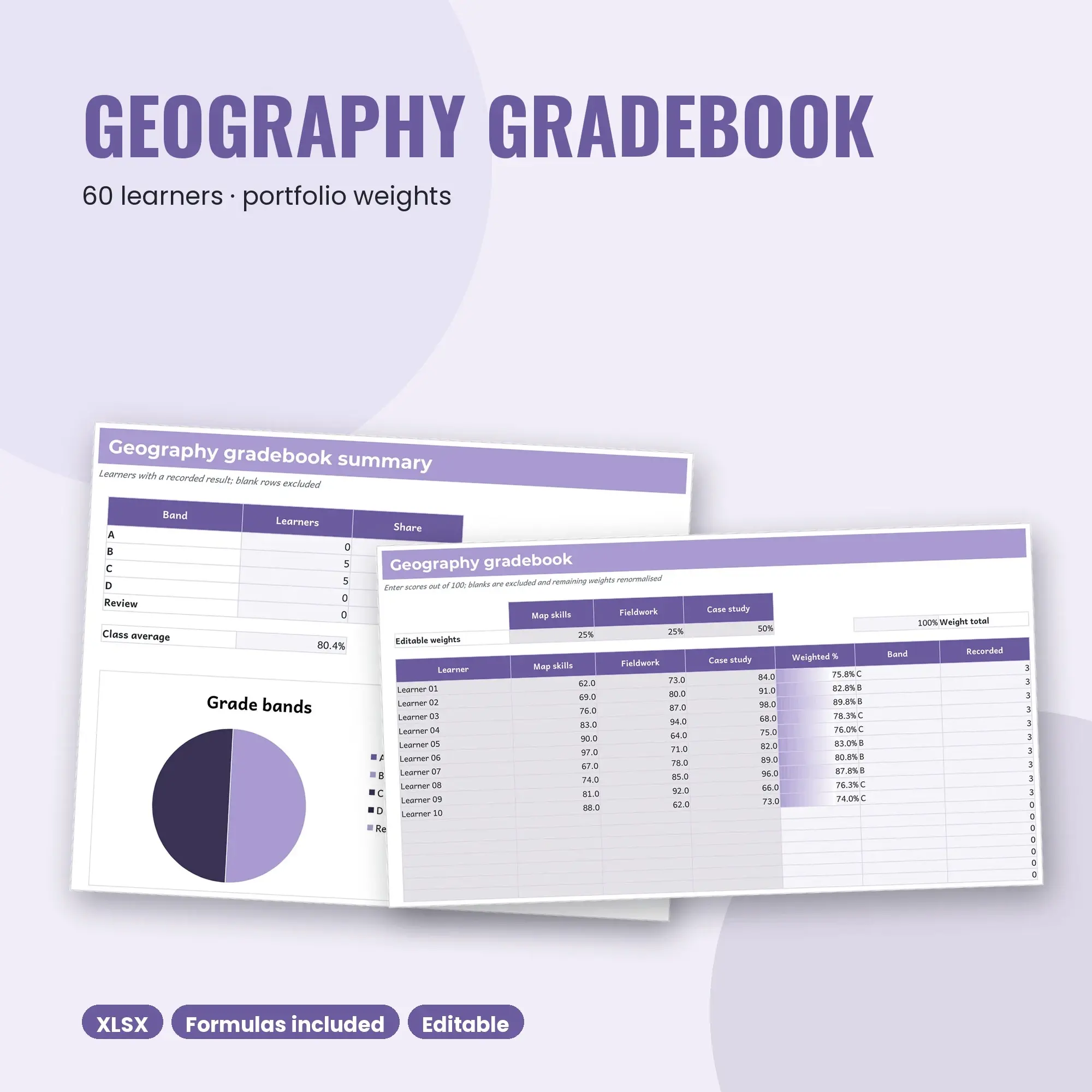 Geography Gradebook Spreadsheet, Portfolio 60-Student Edition (XLSX), preview 1 of 2