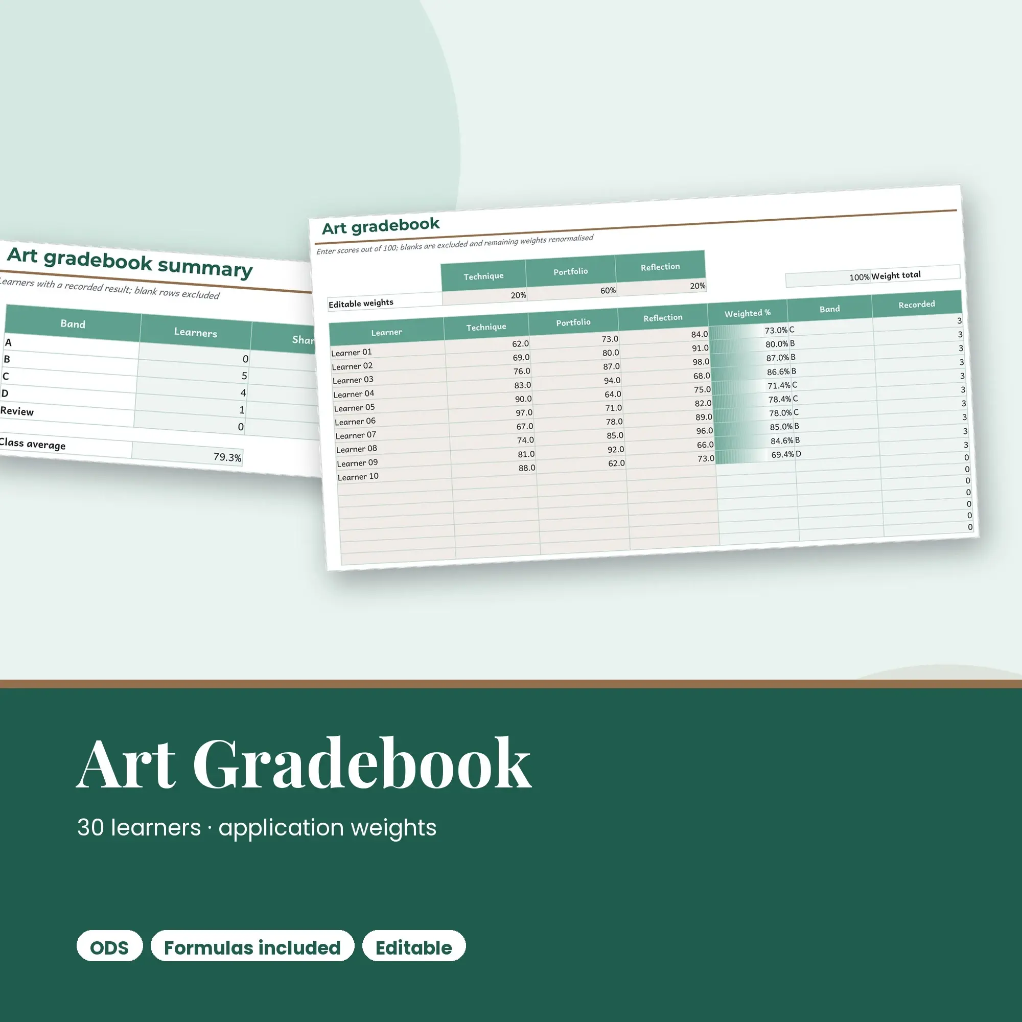 Art Gradebook Spreadsheet, Application 30-Student Edition (ODS) preview