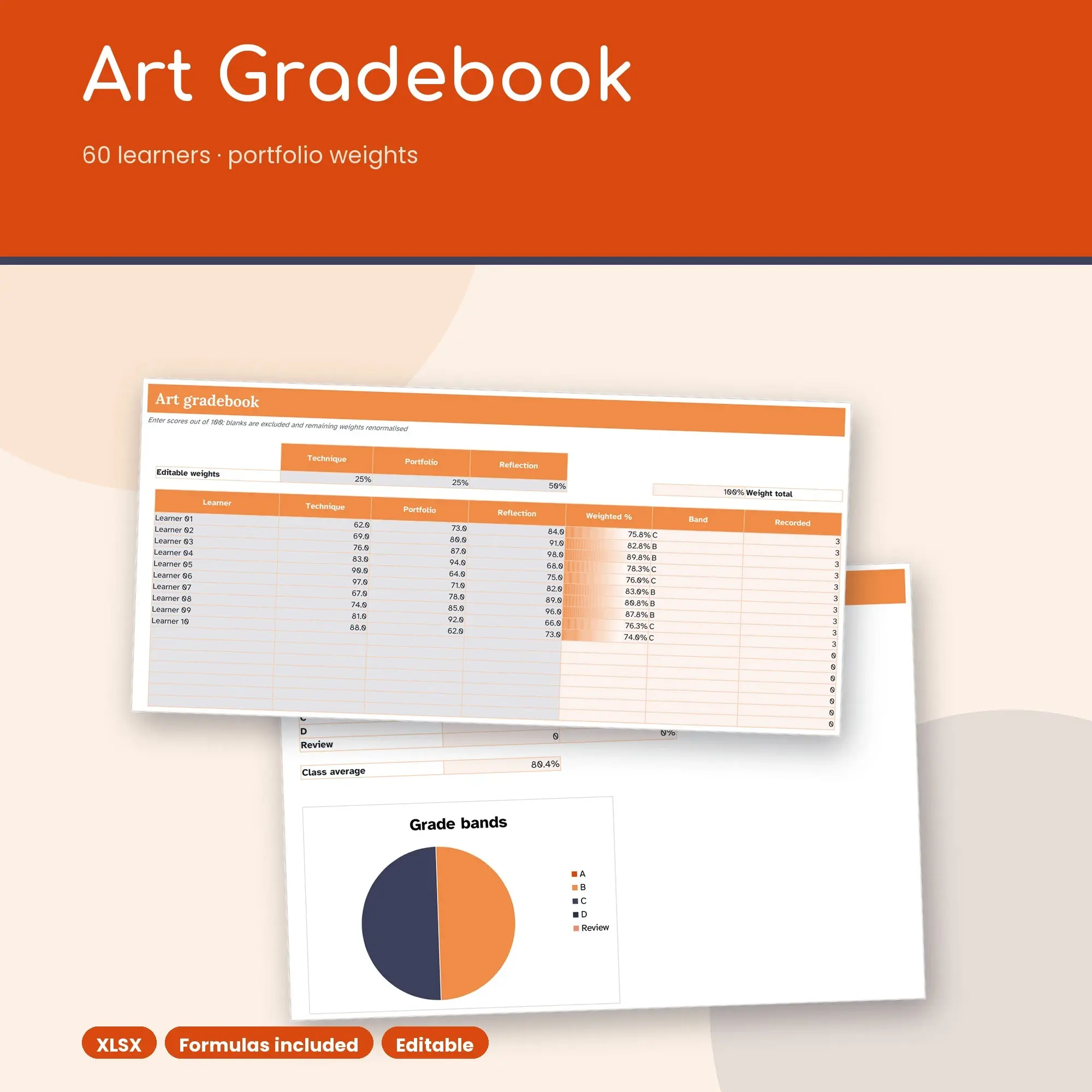 Art Gradebook Spreadsheet, Portfolio 60-Student Edition (XLSX) preview