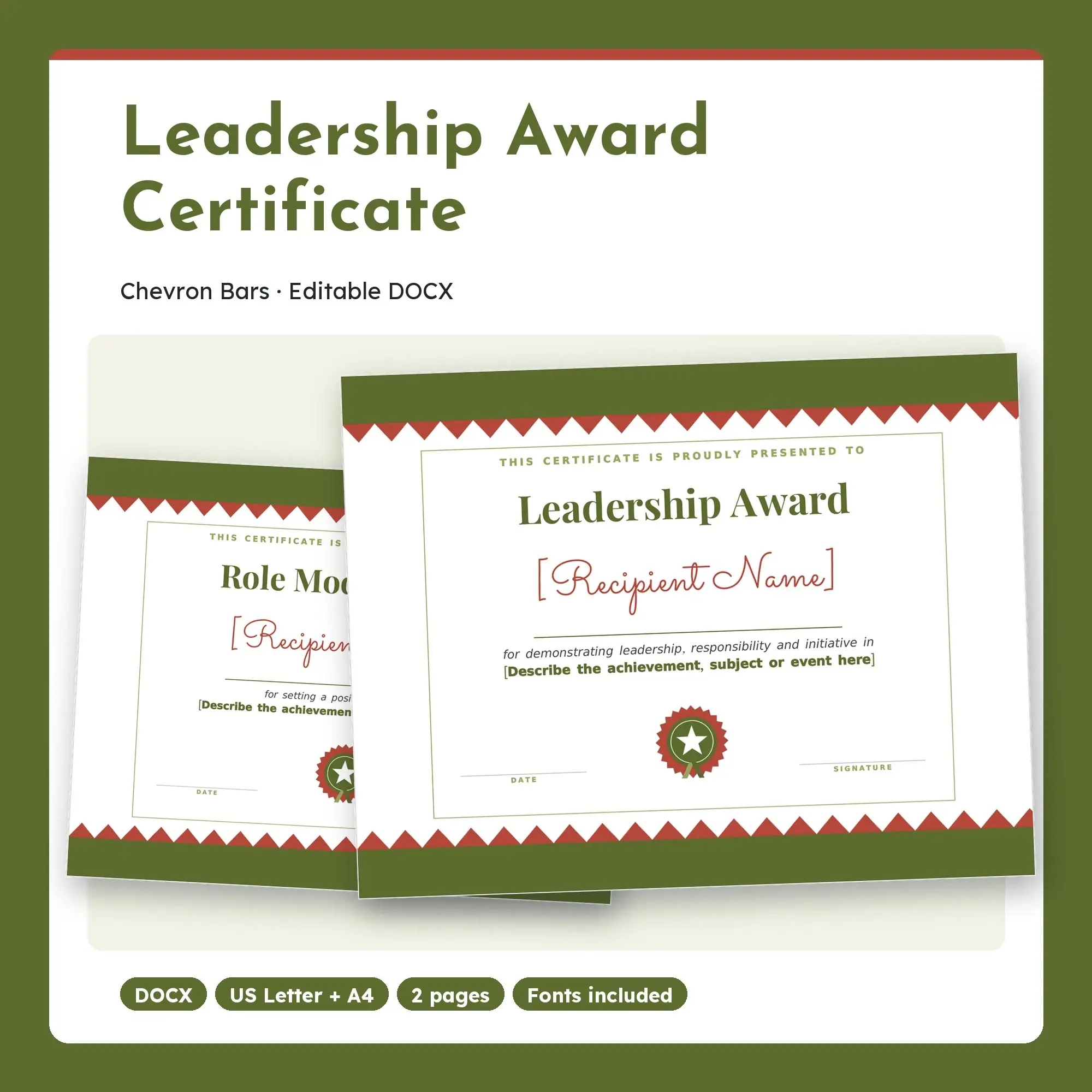 Leadership Award Certificate Template, Chevron Bars (DOCX) preview