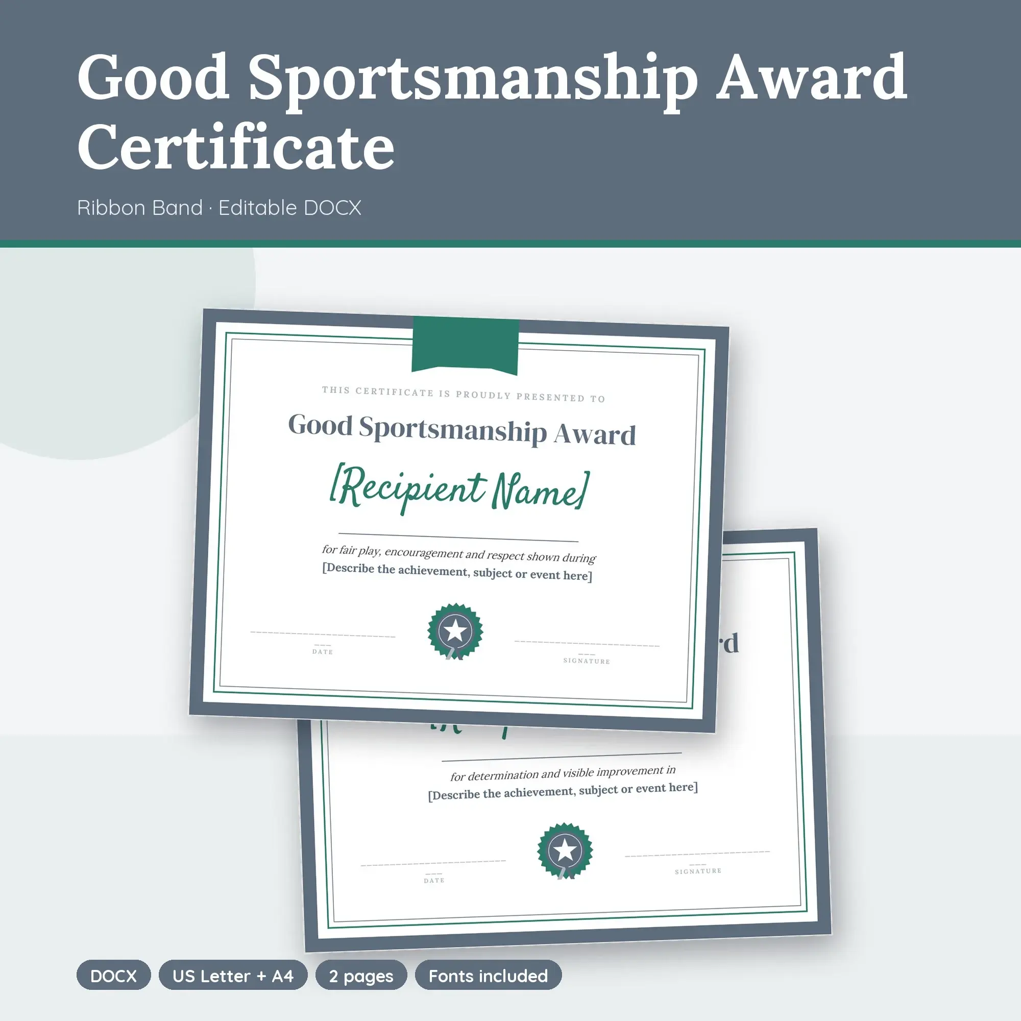Good Sportsmanship Award Certificate Template, Ribbon Band (DOCX), preview 1 of 2