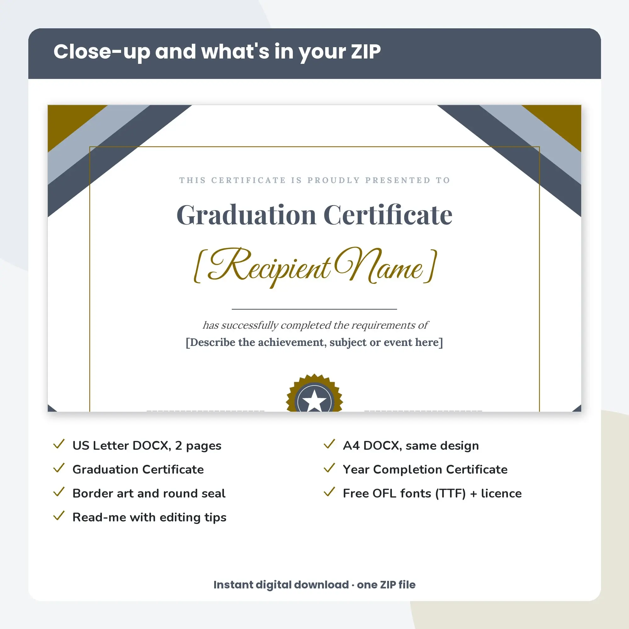 Graduation Certificate Template, Corner Triangles (DOCX), preview 2 of 2
