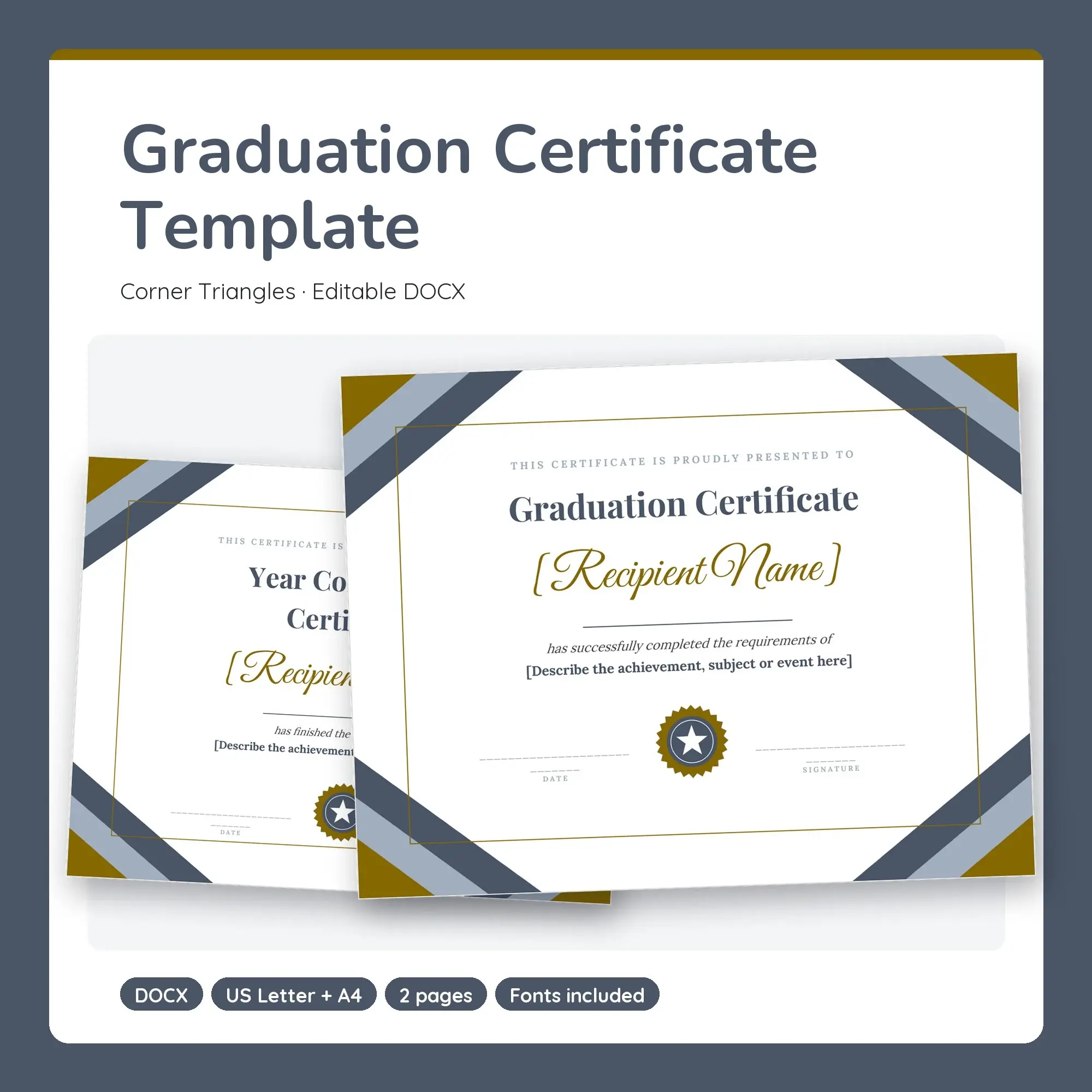 Graduation Certificate Template, Corner Triangles (DOCX) preview