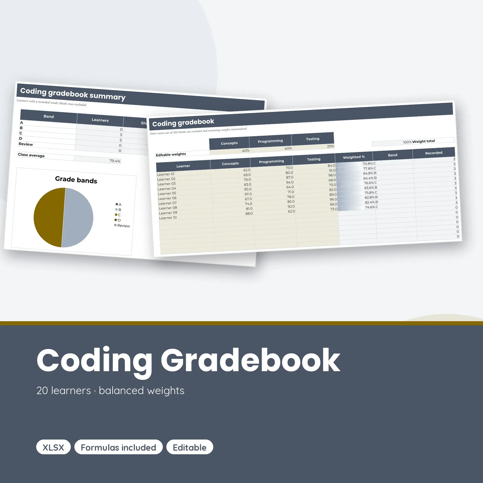 Coding Gradebook Spreadsheet, Balanced 20-Student Edition (XLSX) preview