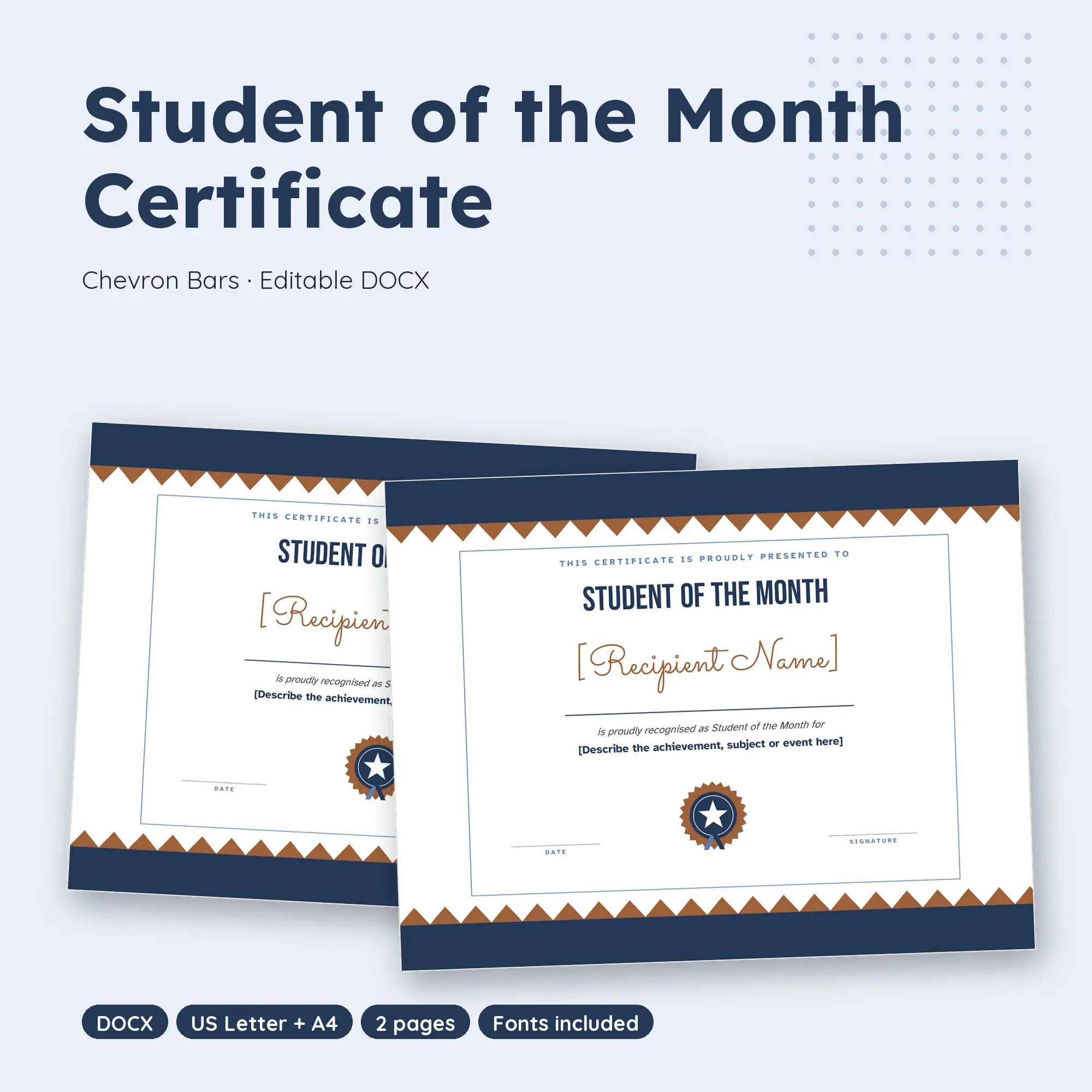 Student of the Month Certificate Template, Chevron Bars (DOCX) preview