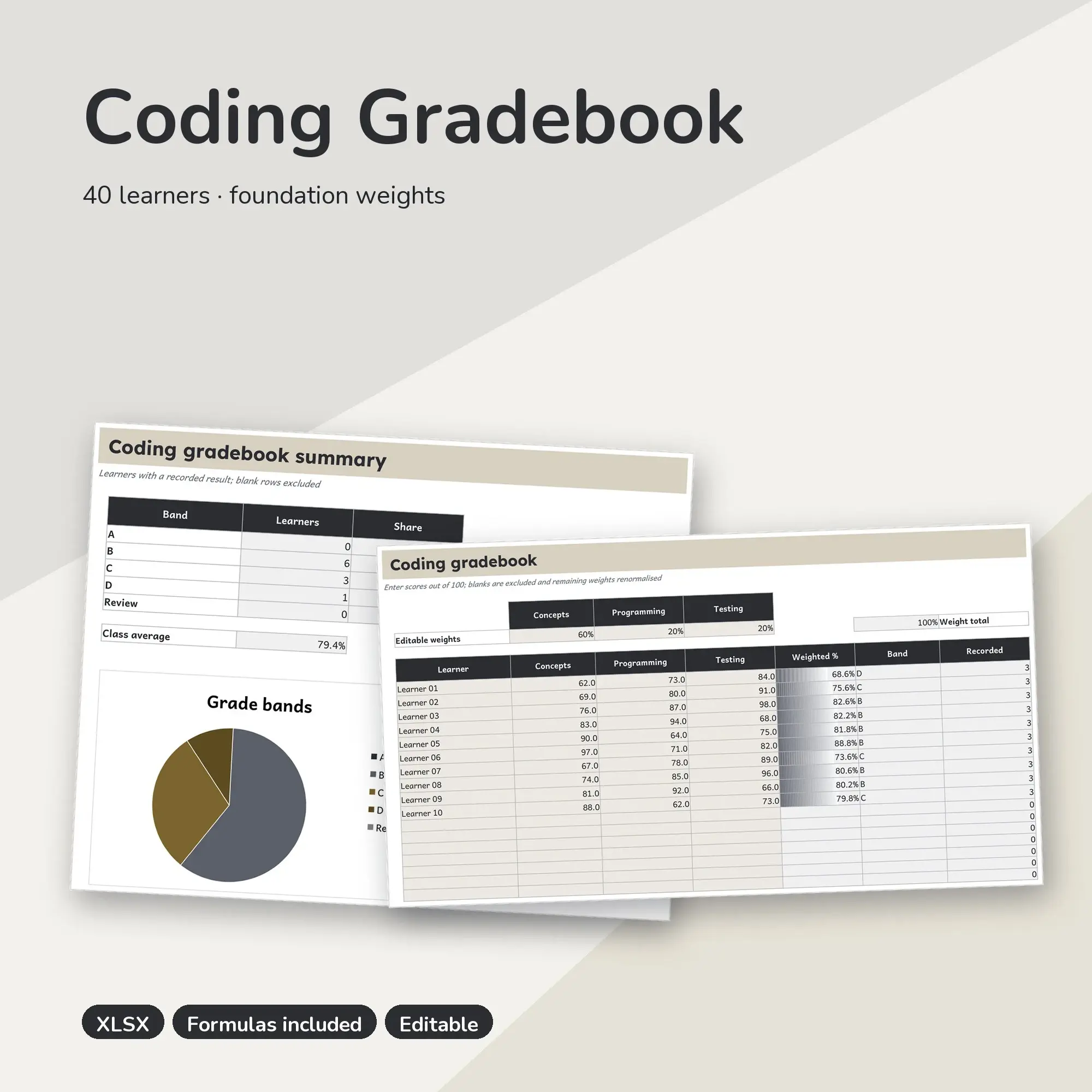 Coding Gradebook Spreadsheet, Foundation 40-Student Edition (XLSX) preview