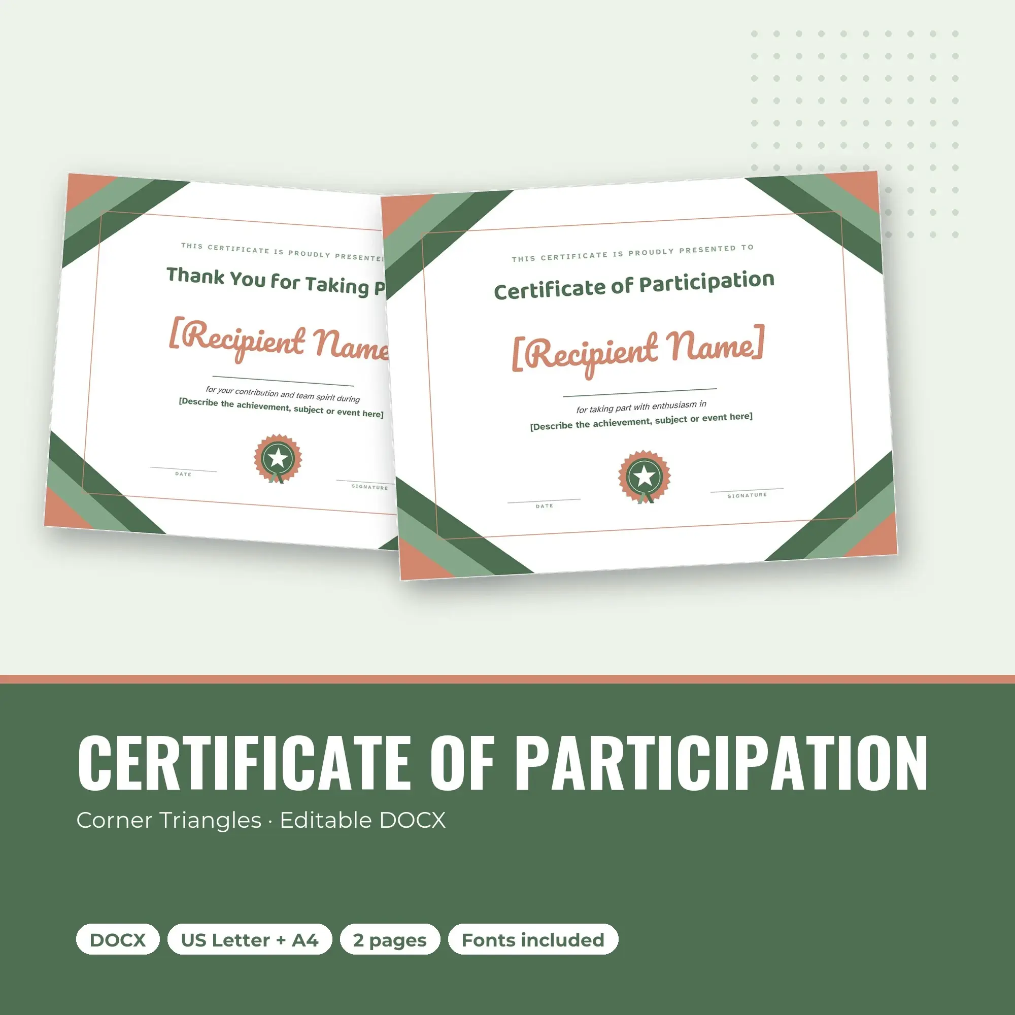 Certificate of Participation Template, Corner Triangles (DOCX) preview