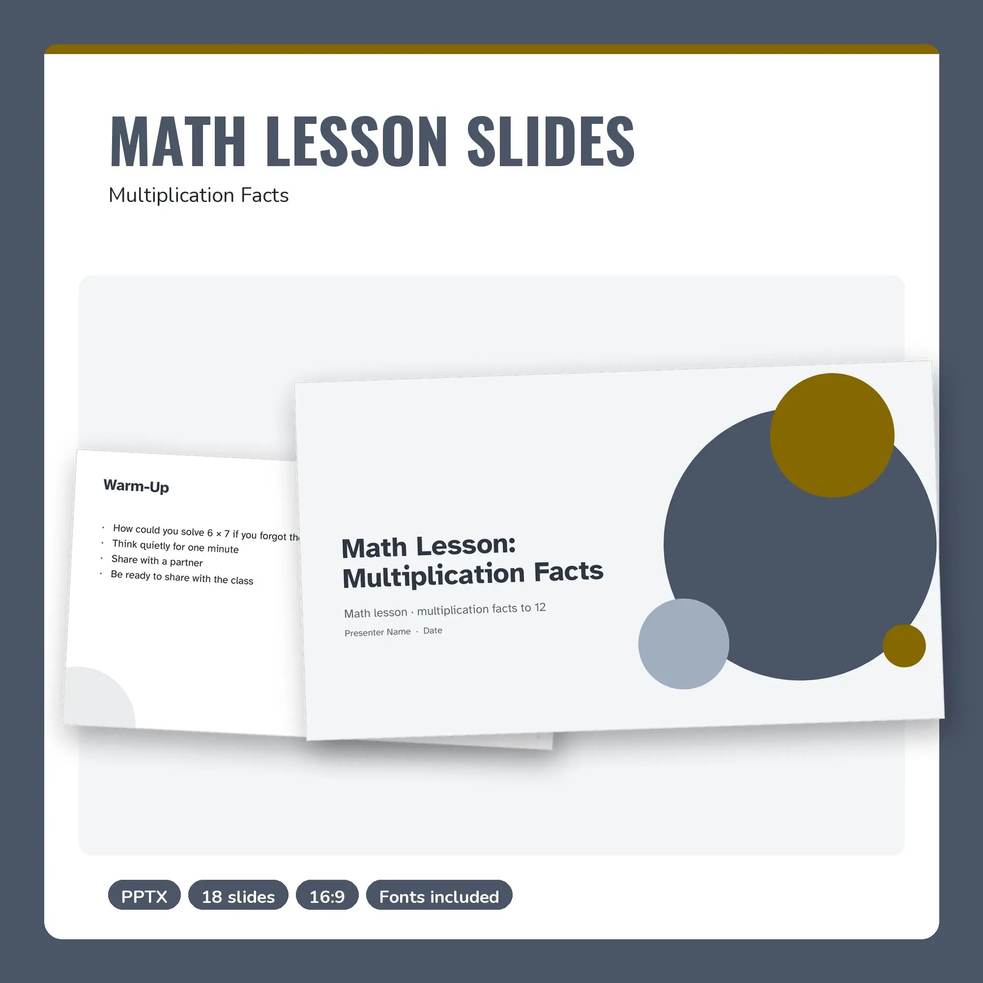 Math Lesson Slides, Multiplication Facts (PPTX + POTX) preview